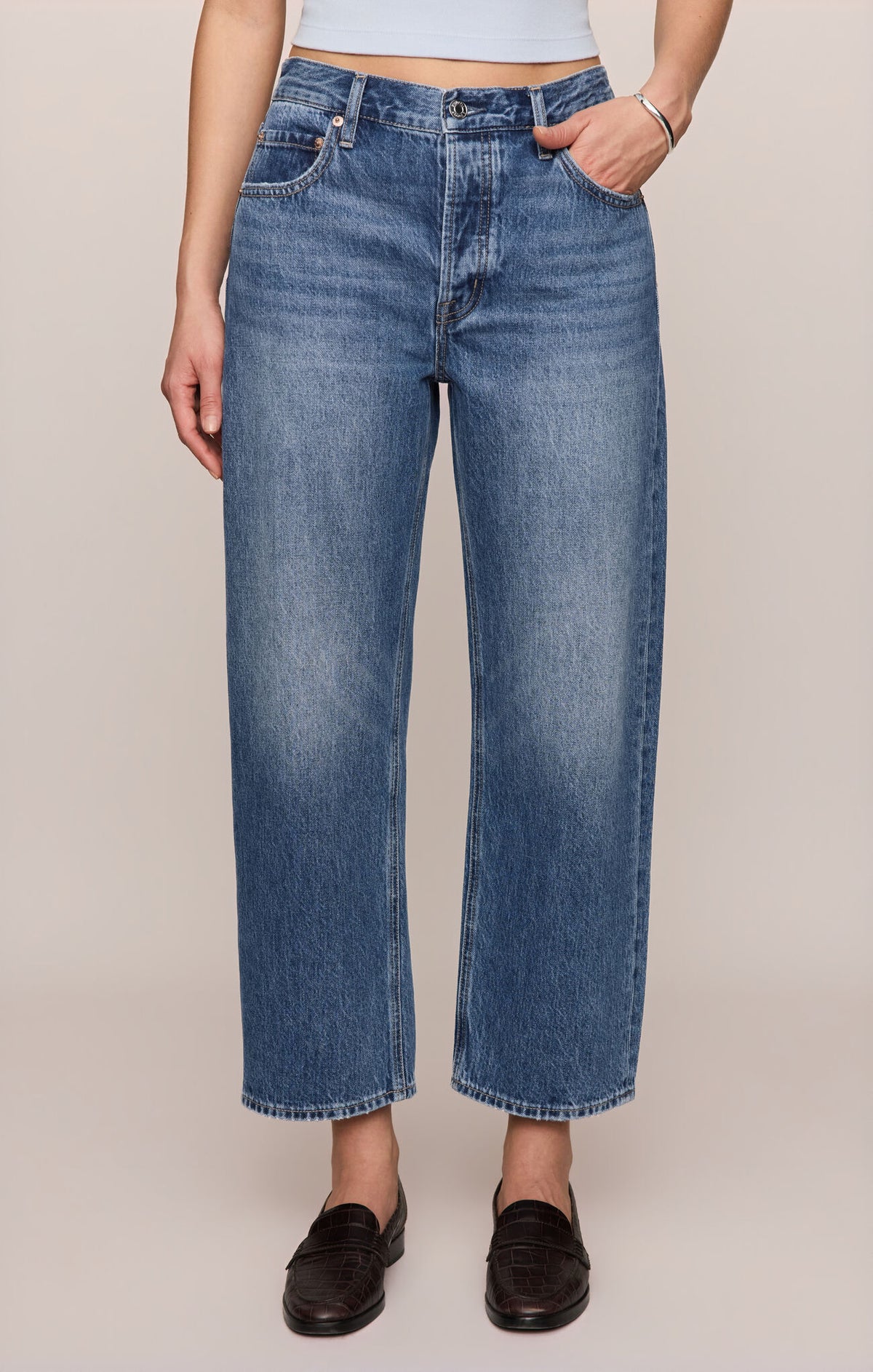 Z Supply The Off Duty Bowed Ankle Jeans | High Rise Barrel Leg Denim