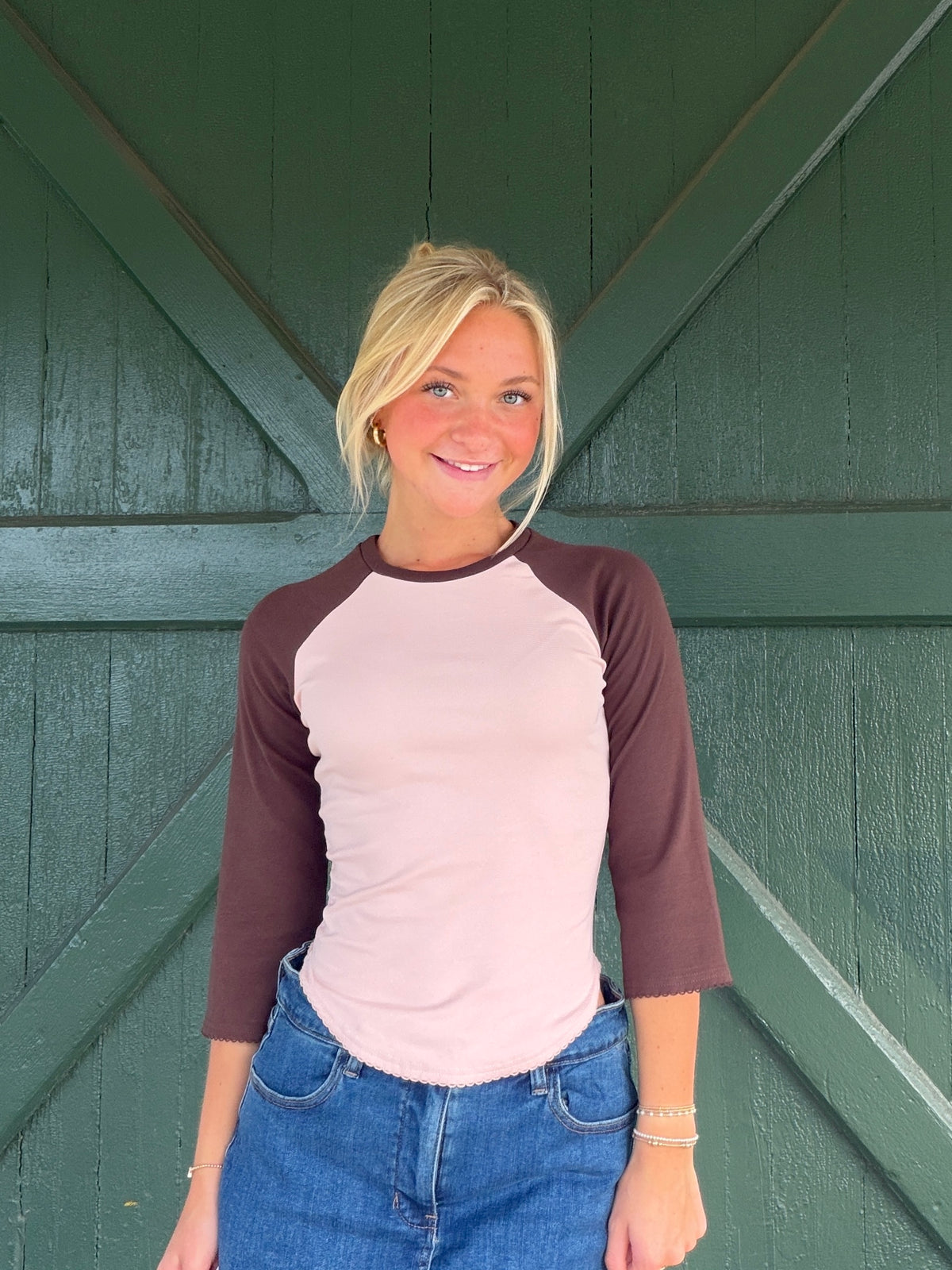 Sadie 3/4 Sleeve Baseball Tee -Brown