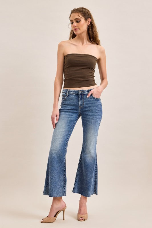Hidden Happi Low-Rise Cut Hem Flare Jeans