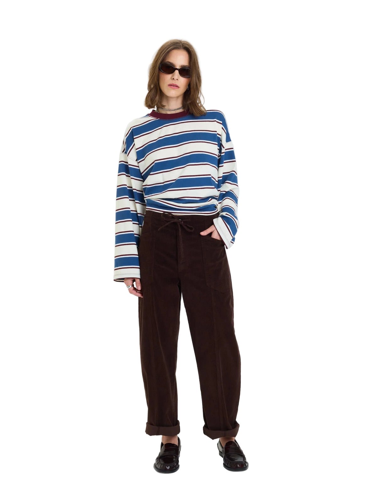 DAZE VILLA PANT DRAWSTRING BARREL PANT IN CHOCOLATE