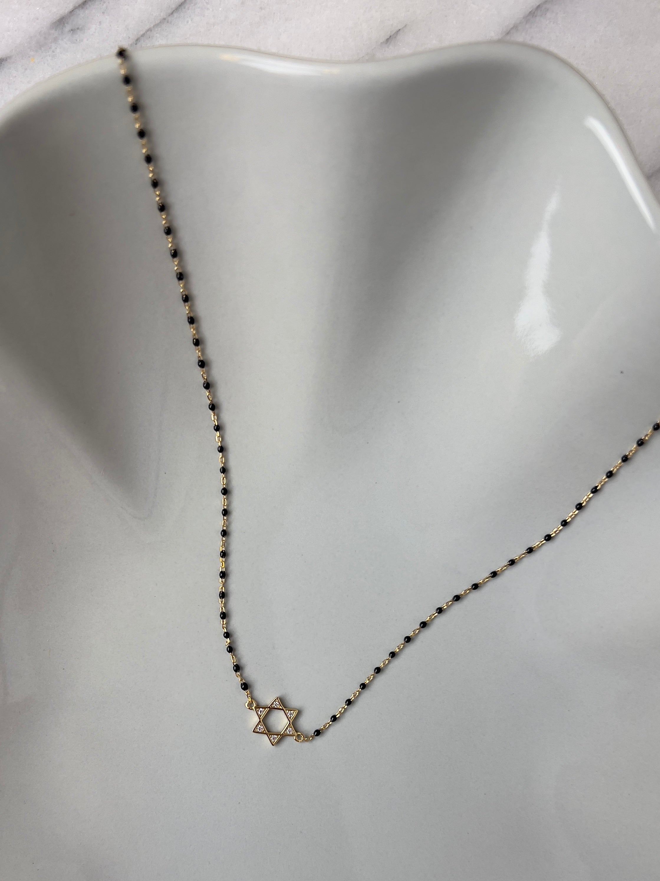 Petite Star of David on Beaded Black Chain