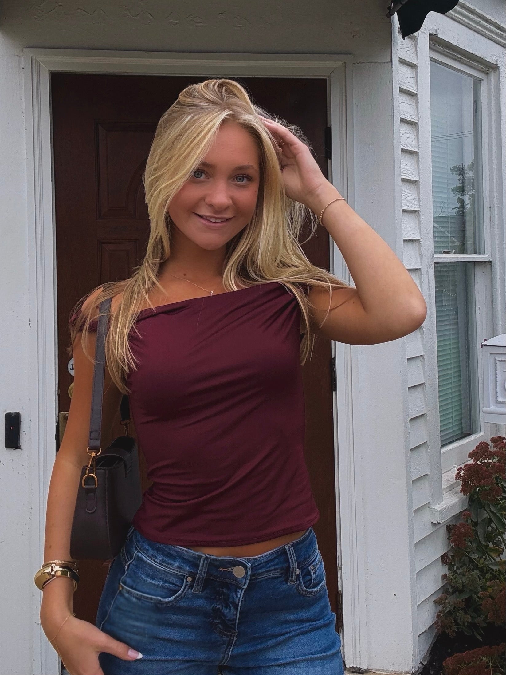 Milan Burgundy Off The Shoulder Top