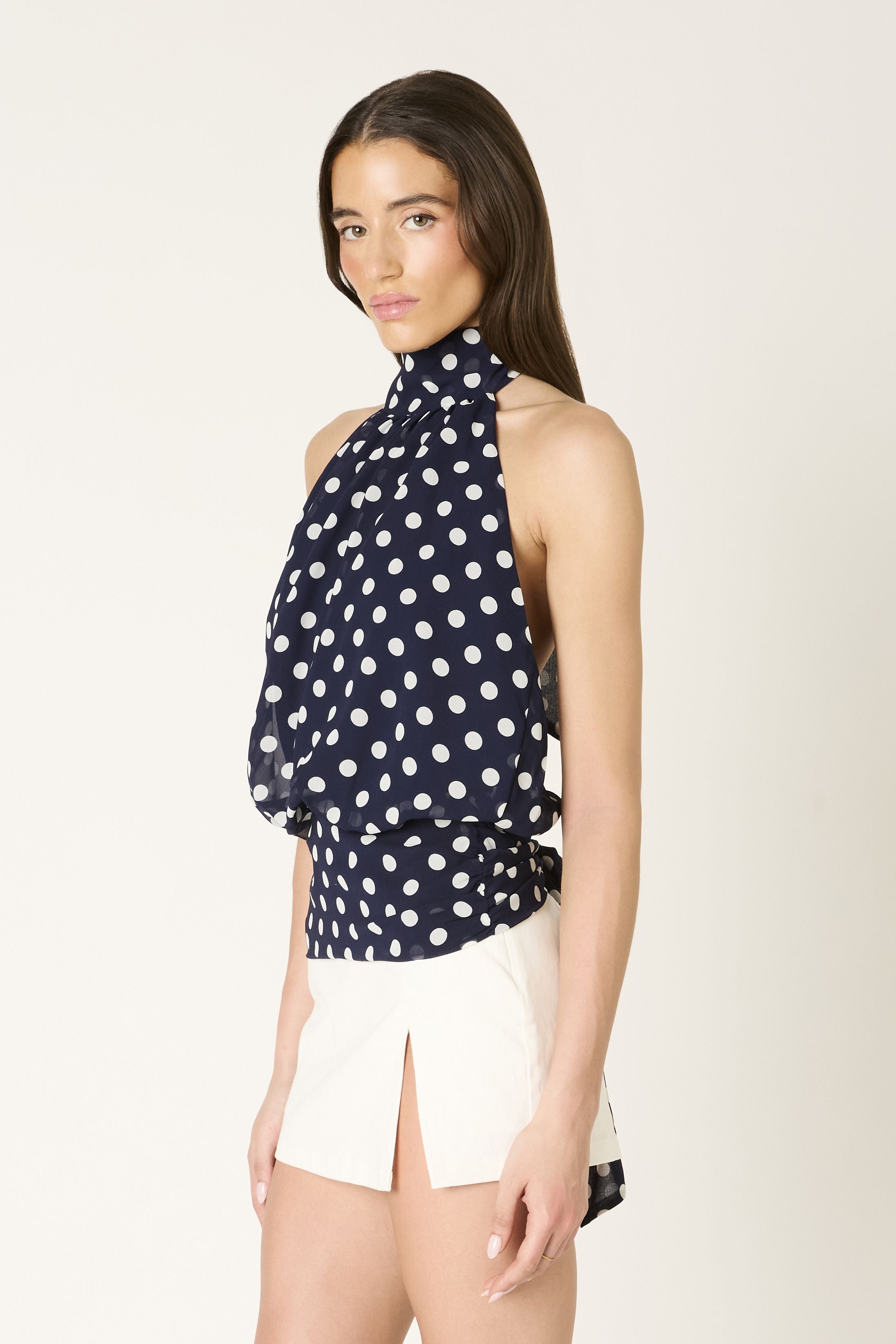 The Ellis Navy Polka Dot Halter