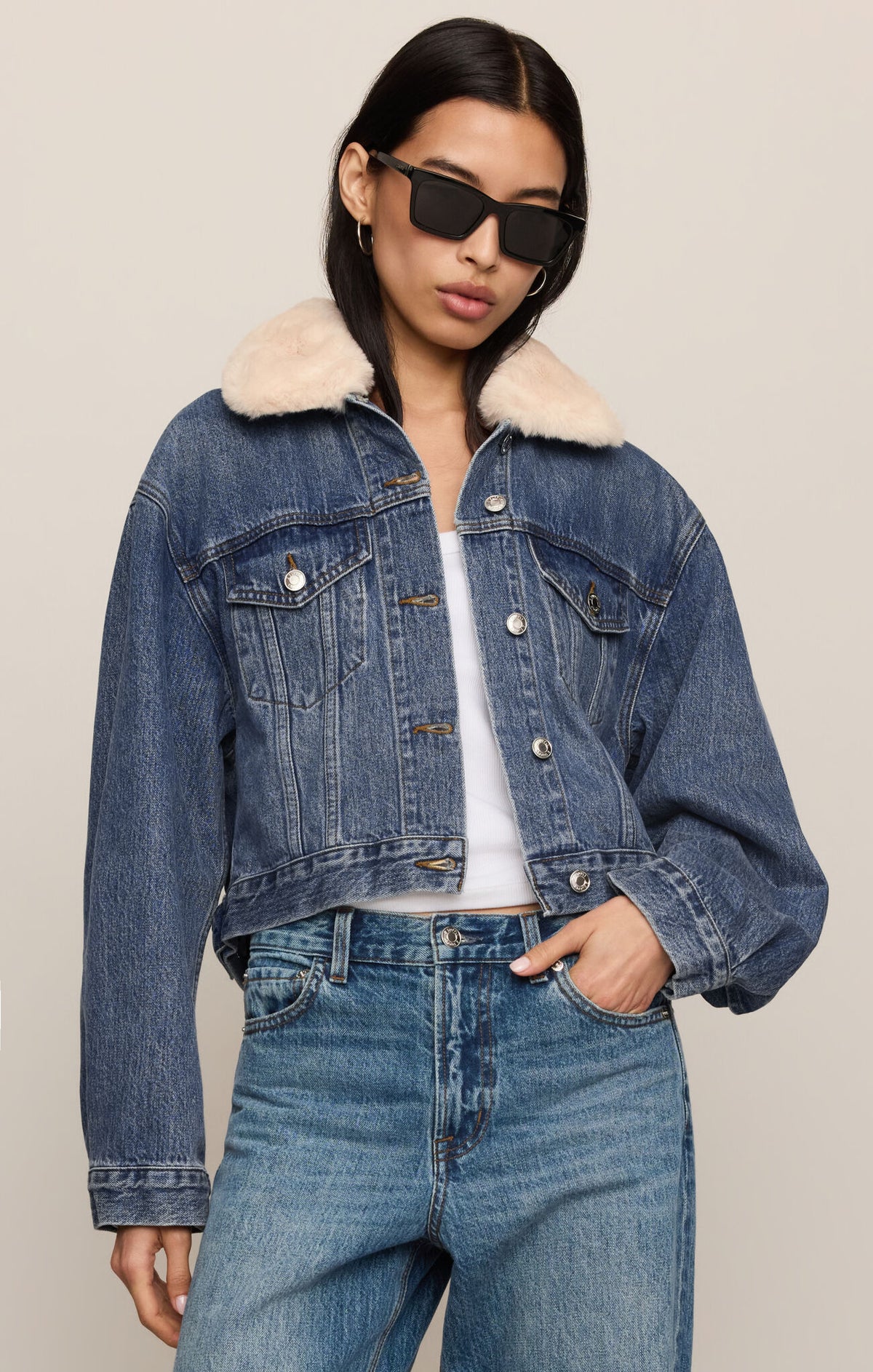 Z Supply The Daily Denim Fur Jacket – Vintage Cotton Denim Jacket with Removable Collar