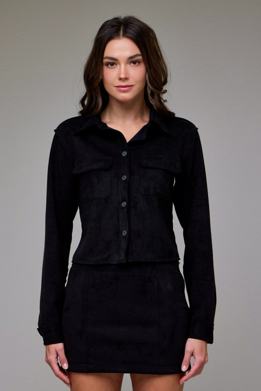 Hidden Luxe Faux Suede Black Jacket