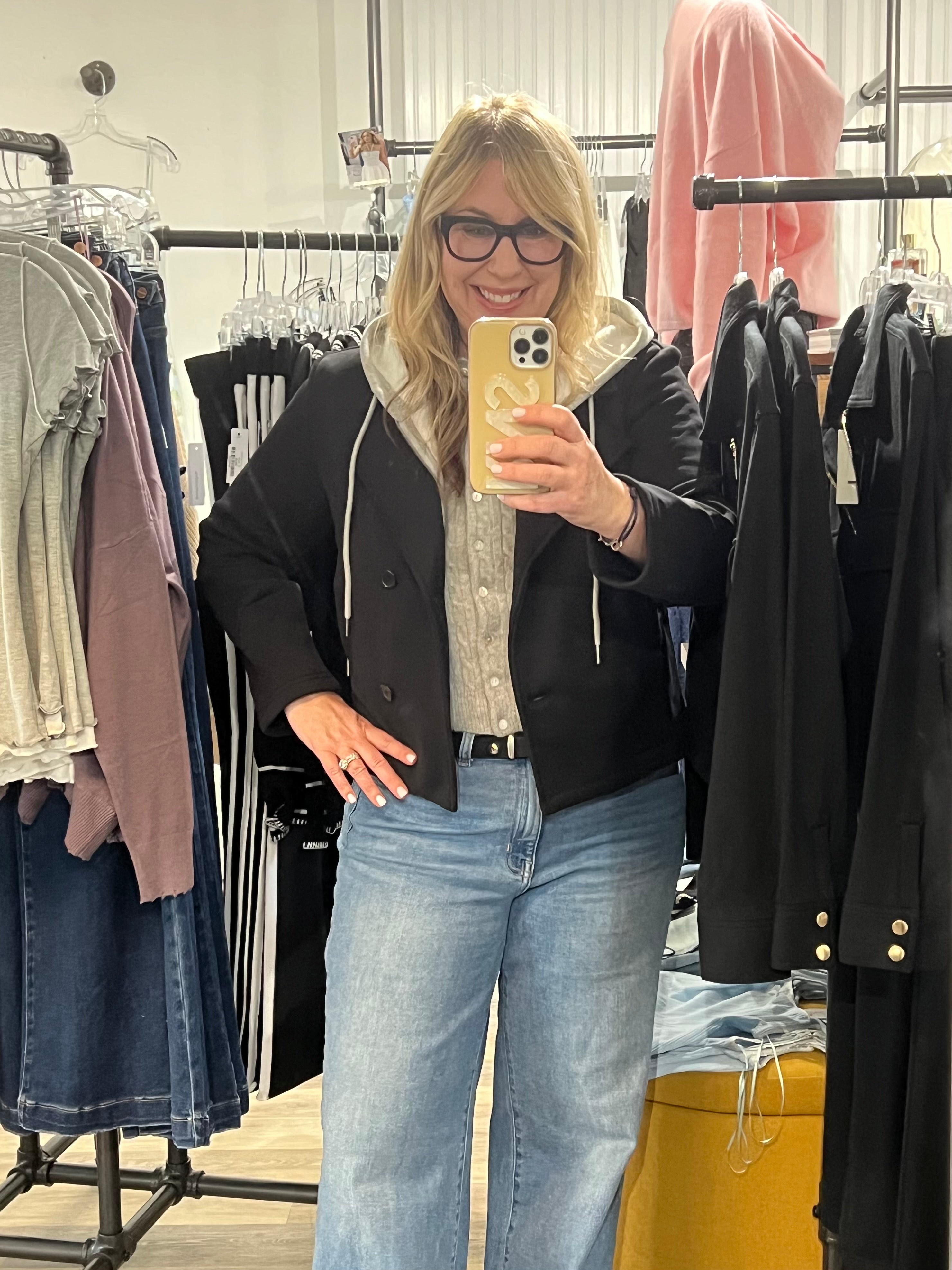 Black/Heather Grey Comfort Fleece Blazer with Hoodie Insert