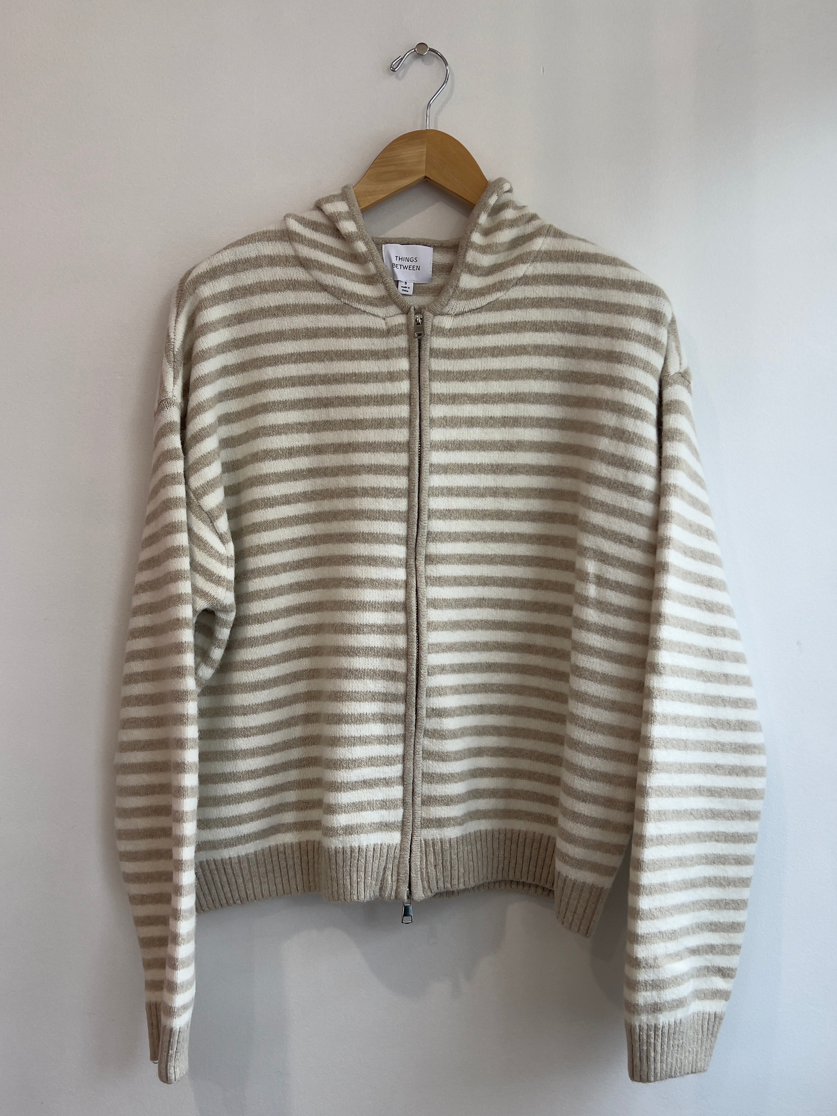 The It Girl Stripe Zip Sweater Hoodie -Latte Stripe