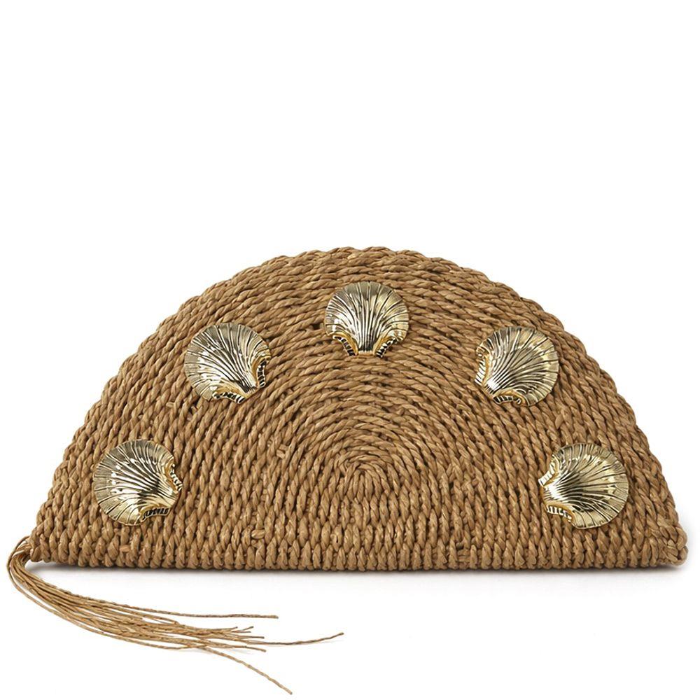 Seashell Coast Woven Clutch – Half Moon Straw Statement Bag