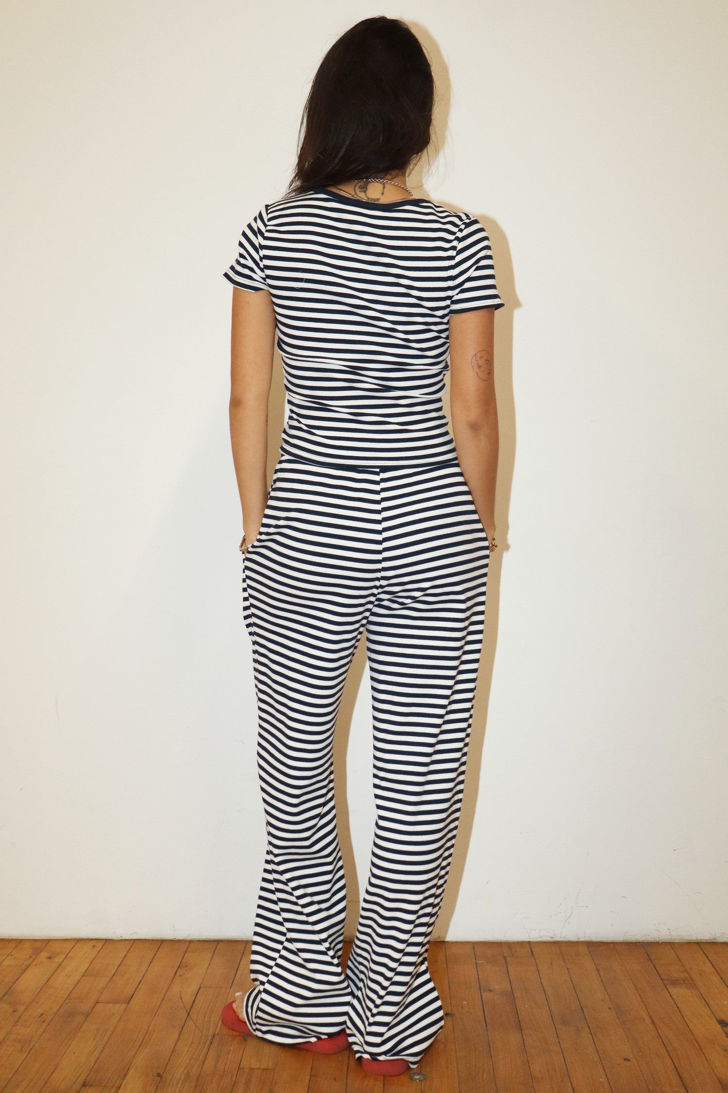 The Arlo Navy Stripe Tie Waist Wide Leg Pant