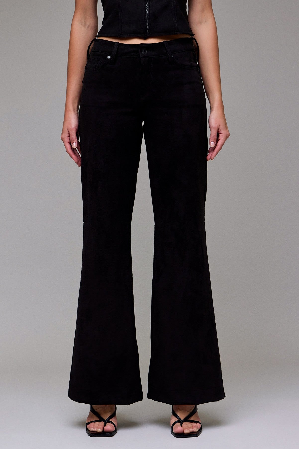 Black Suede Stretch Comfort Flare Pants – 33” Inseam