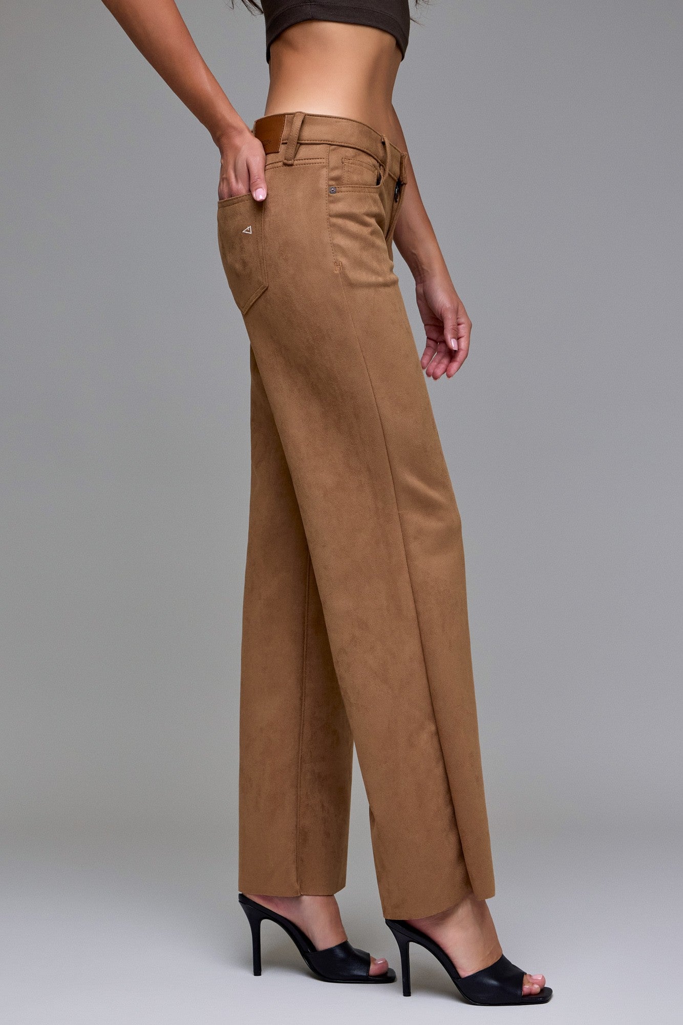 Caramel Suede Stretch Comfort Flare Pants – 33” Inseam