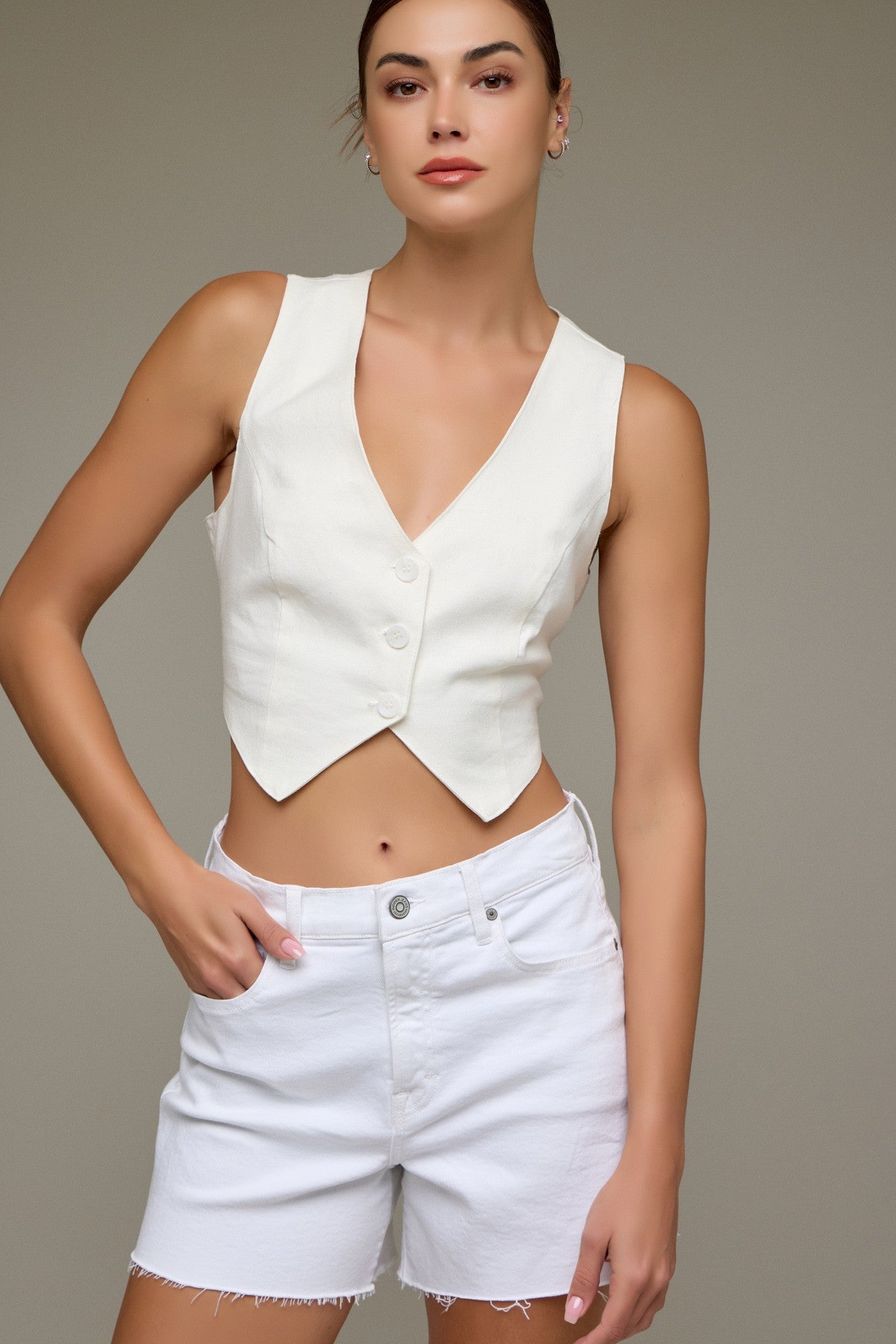 Hidden Denim White A-Line Shorts – 4” Inseam High-Rise Summer Essential