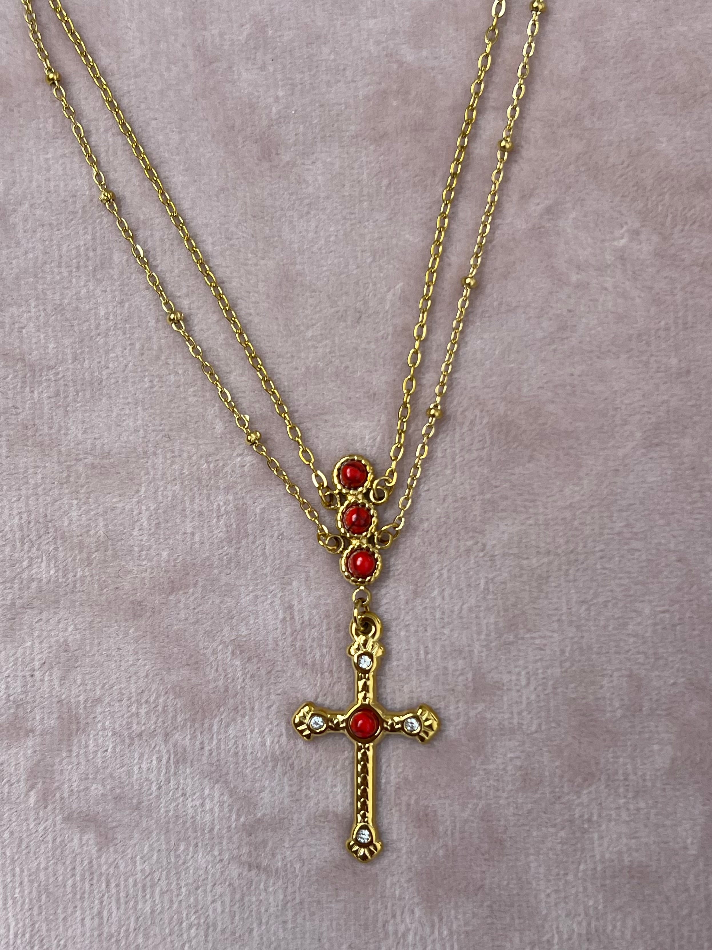 The Santorini Baroque Cross Double Chain Necklace – Water-Resistant, Tarnish-Resistant
