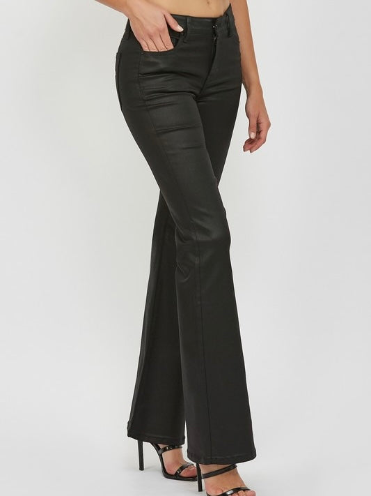 Happi MR Coated Black Mid Rise Flare Jean