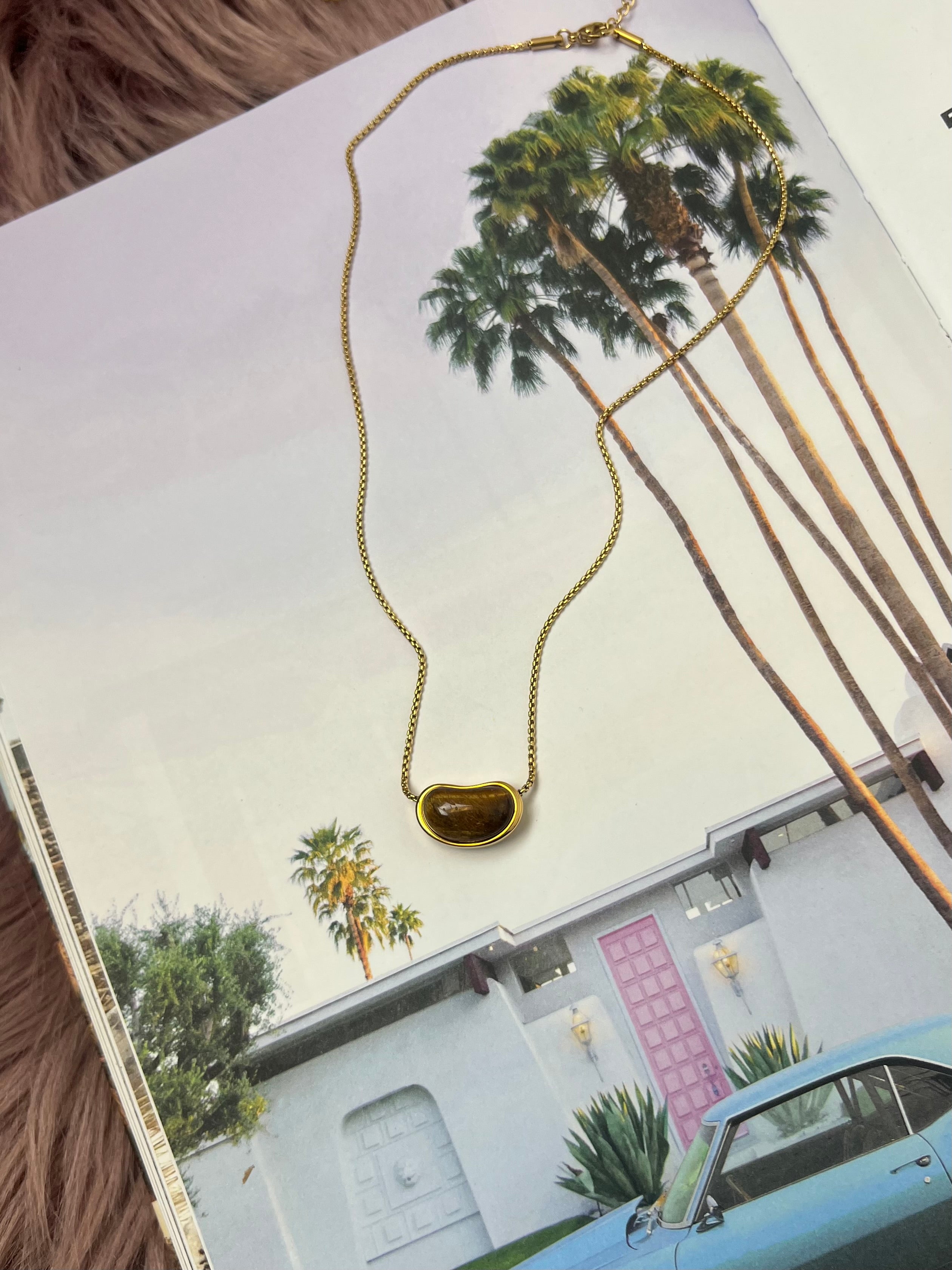 Tiger’s Eye Abstract Charm Necklace – Water & Tarnish Resistant