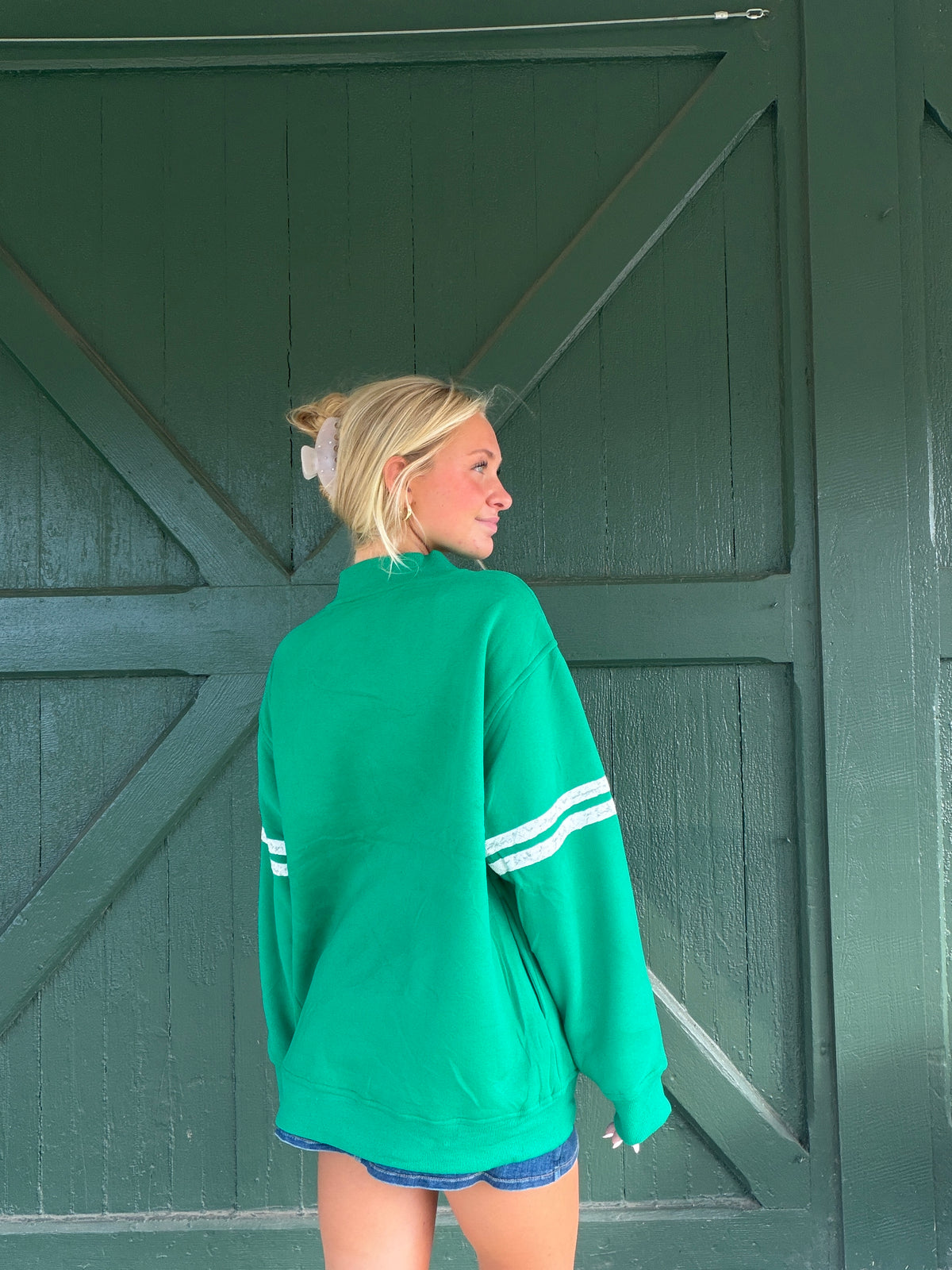 Birds Kelly Green Lace Mock Neck Sweatshirt
