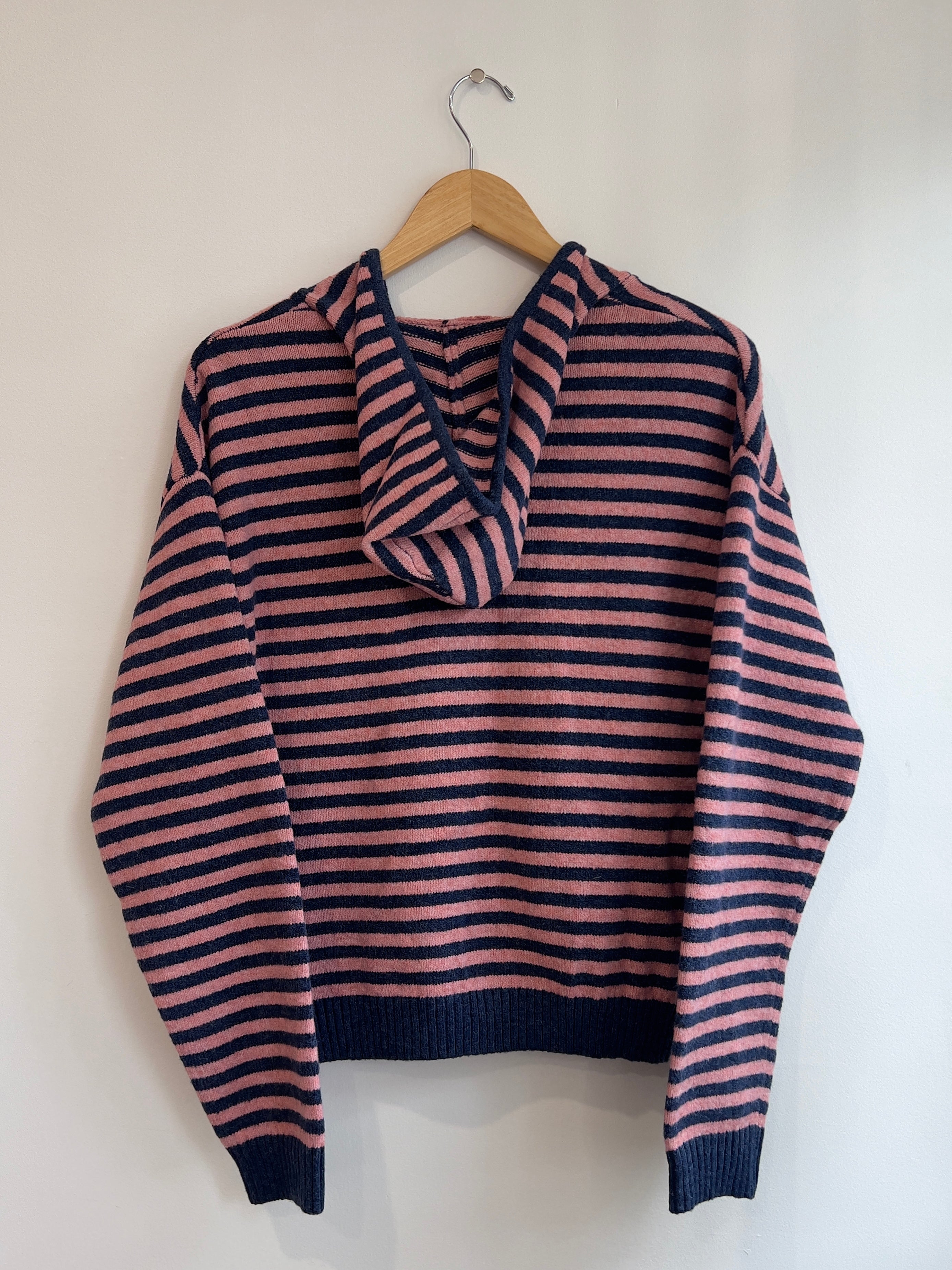 The It Girl Stripe Zip Sweater Hoodie -Denim/Pink