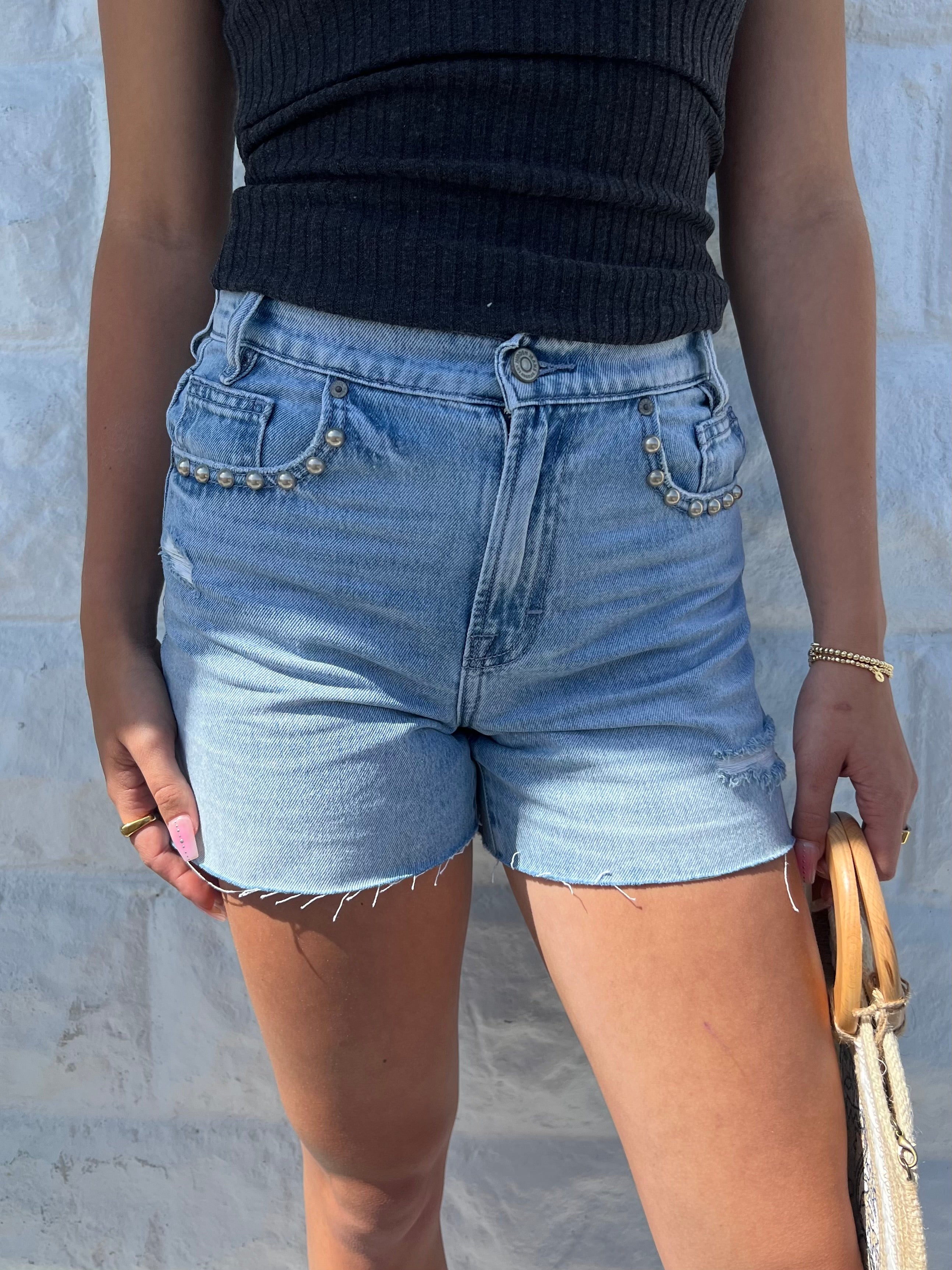 Kayla HR Relaxed Shorts with Studs