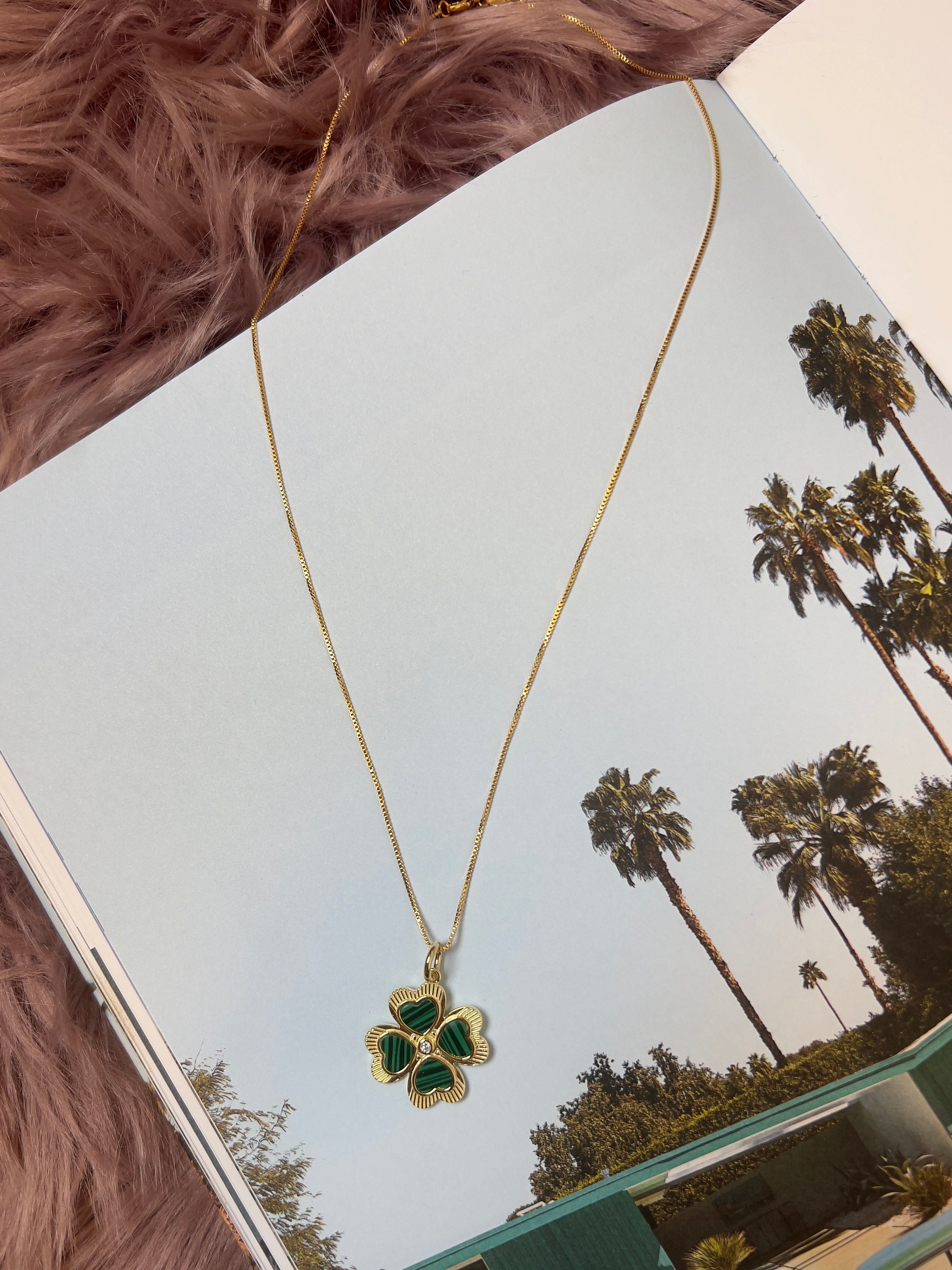 Malachite Lucky Clover Medallion Necklace