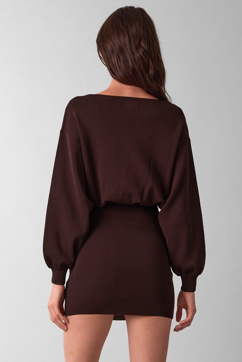 Blair Off-the-Shoulder Sweater Dress – Brown