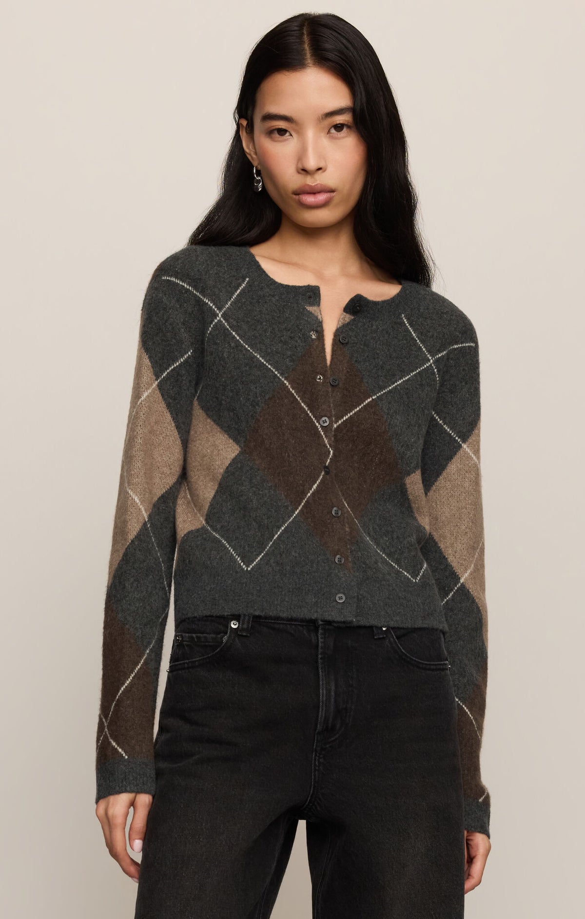 Z Supply Medina Argyle Cardigan – Cozy Button Front Sweater in Charcoal Heather