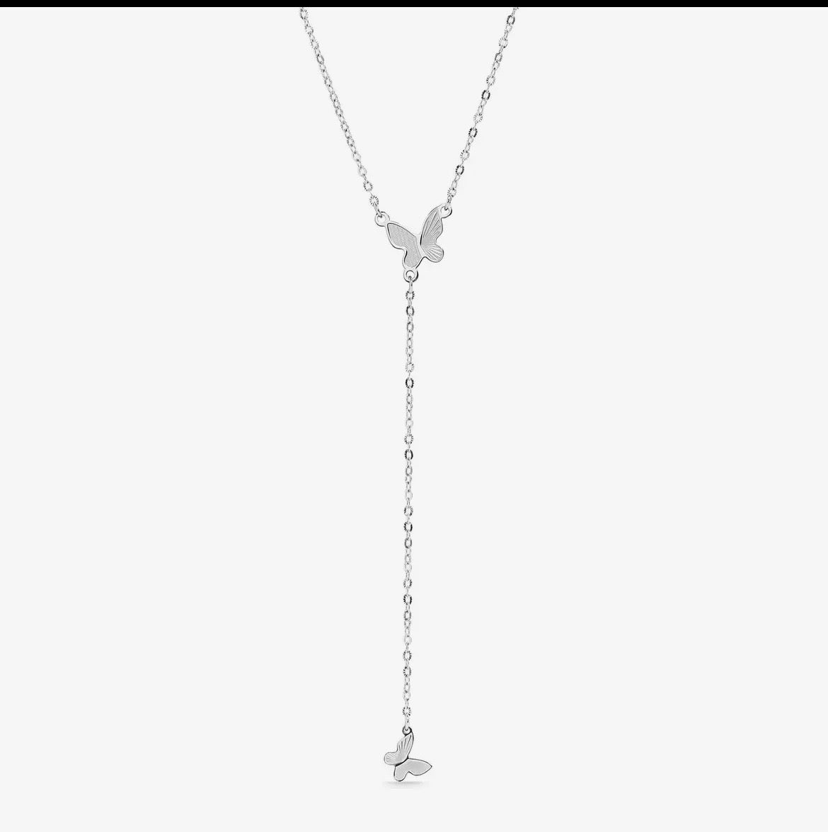 Silver Flutter Lariat Necklace – Water & Tarnish Resistant