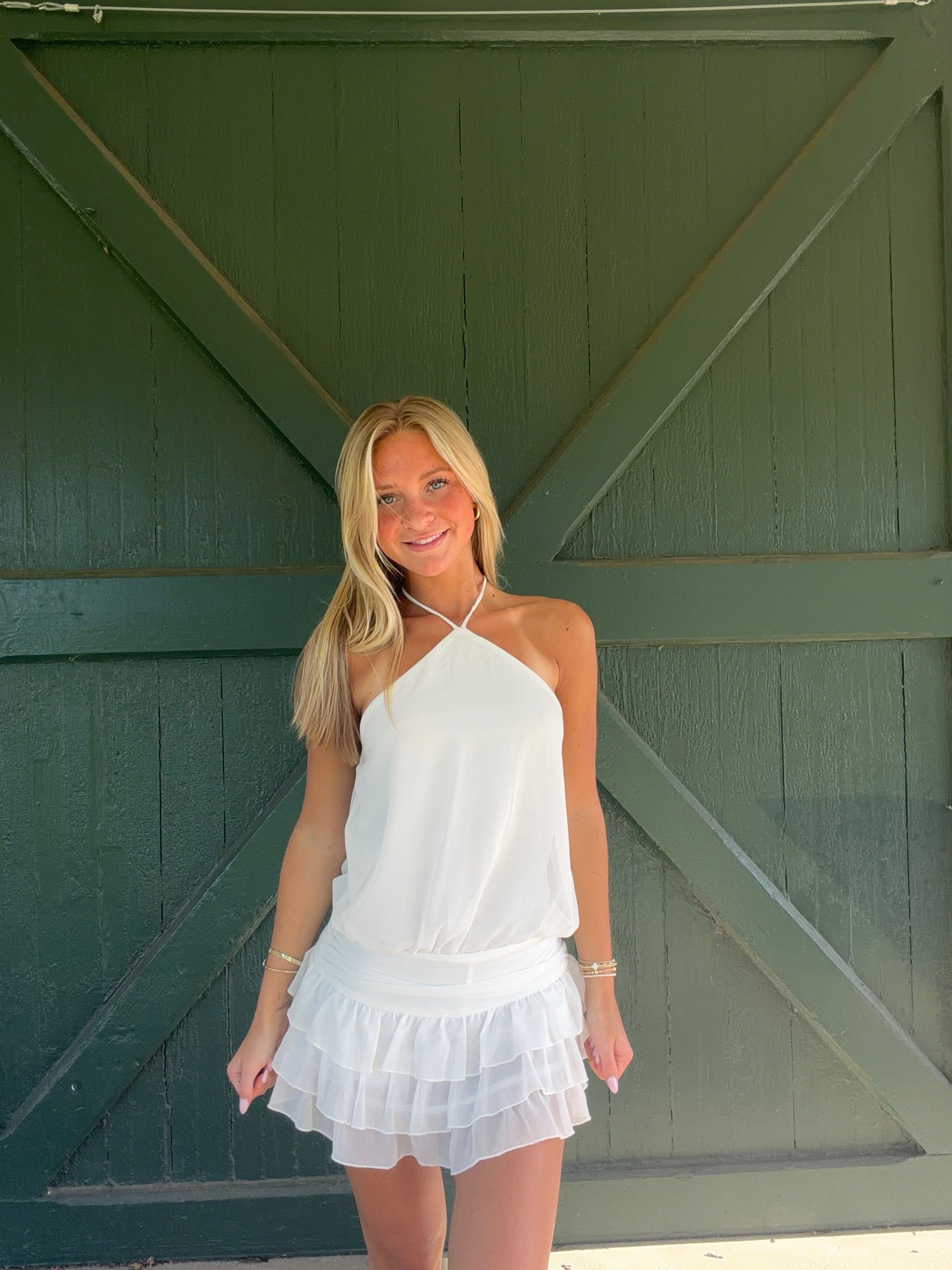 The Bella Halter Mini Romper Dress - White