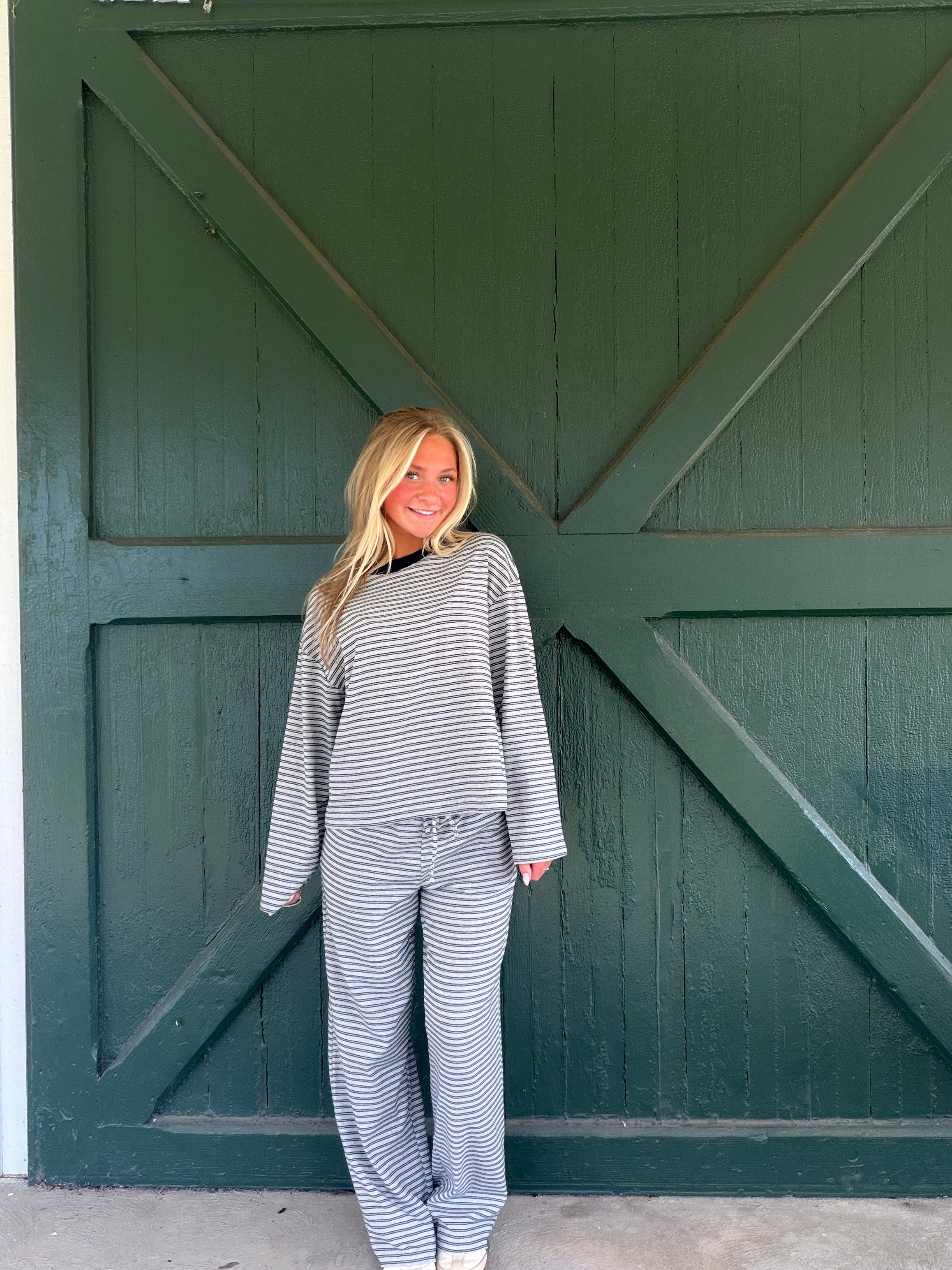 The Dylan Heather Grey Stripe Knit Wide Leg Pant