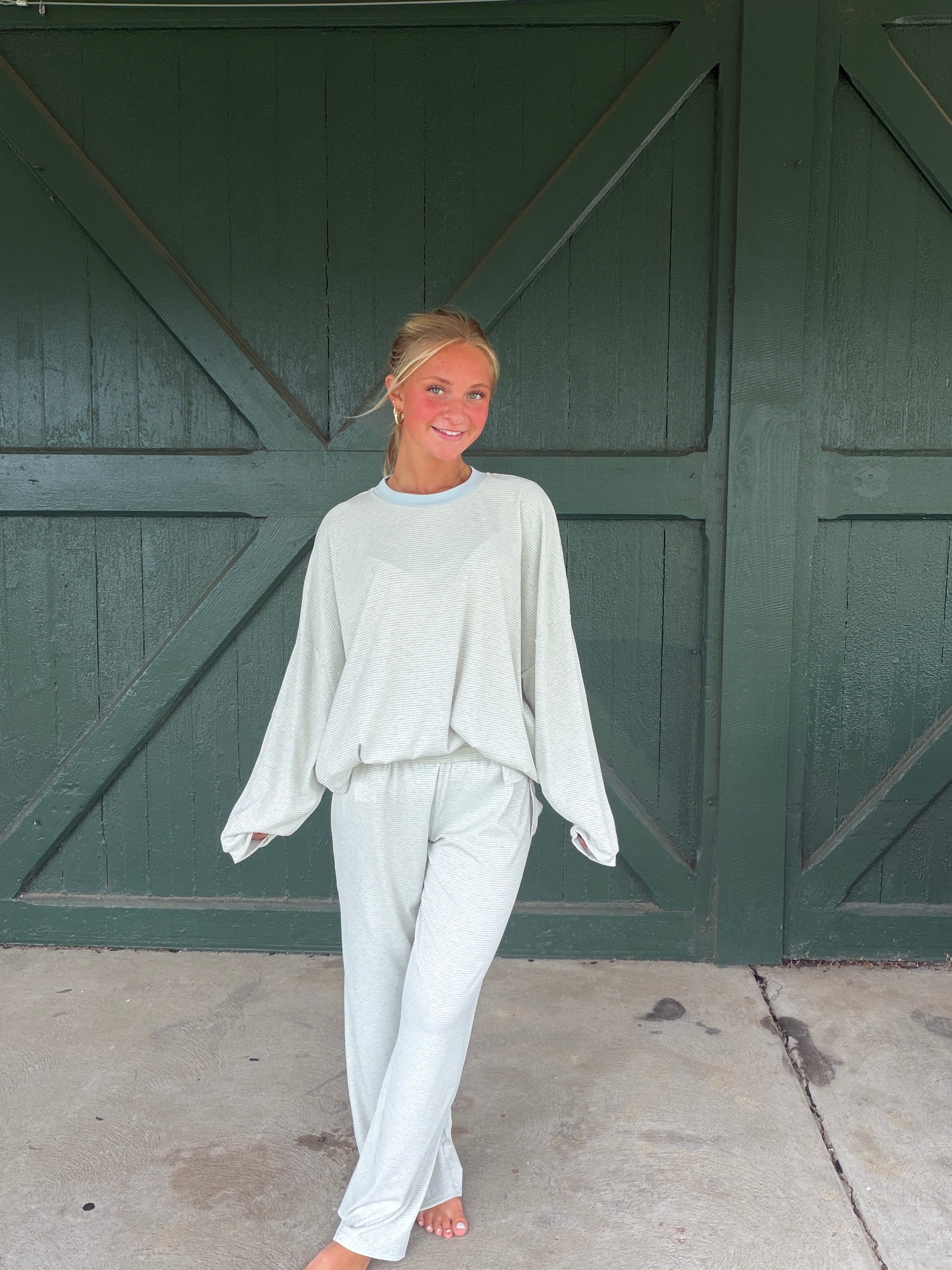 The Cozy Core Stripe Crew Neck Rib Top