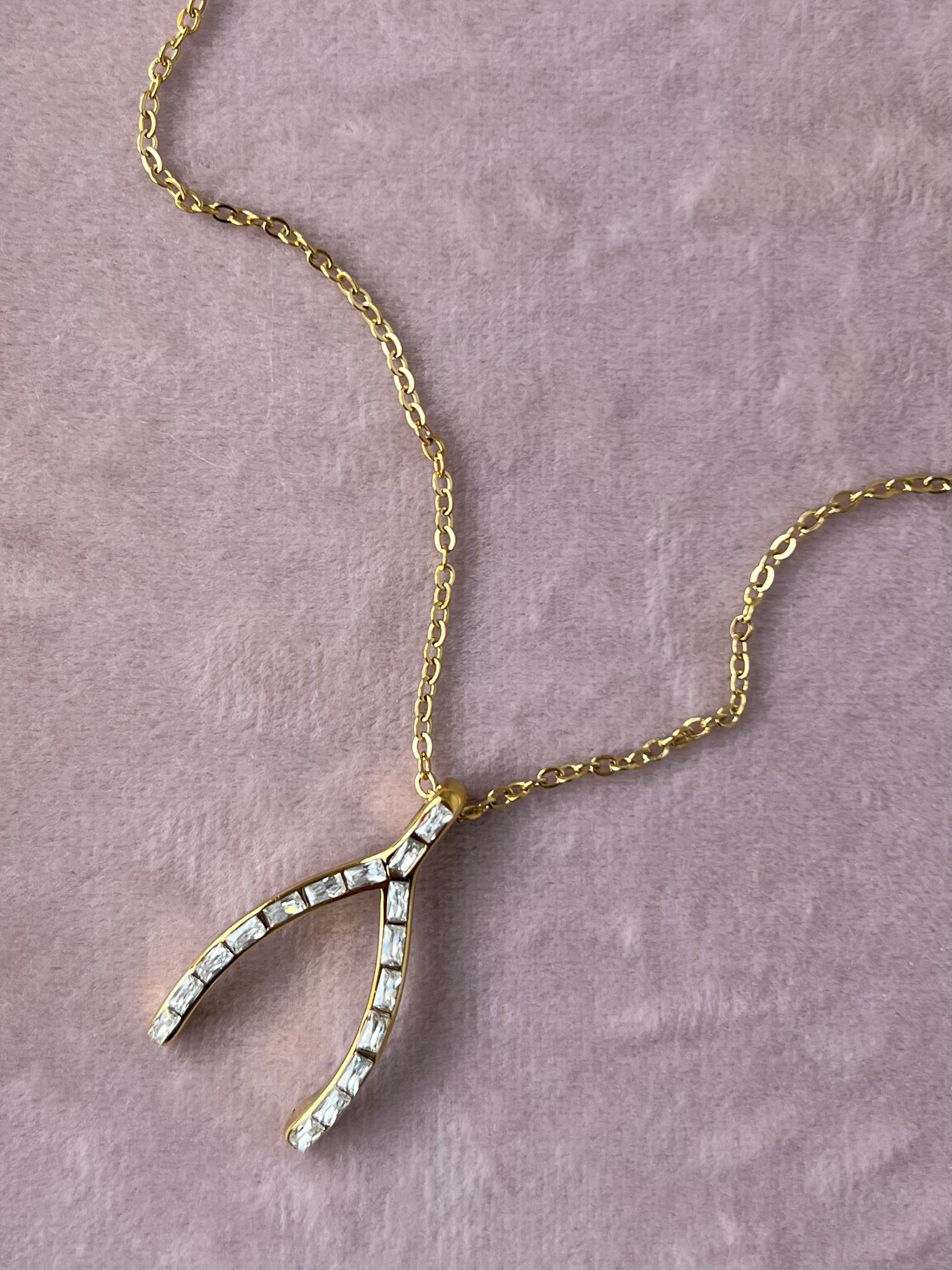 The Lila Wishbone Necklace – 18K Gold Plated, Water & Tarnish Resistan