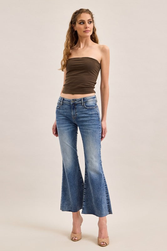 Hidden Happi Low-Rise Cut Hem Flare Jeans