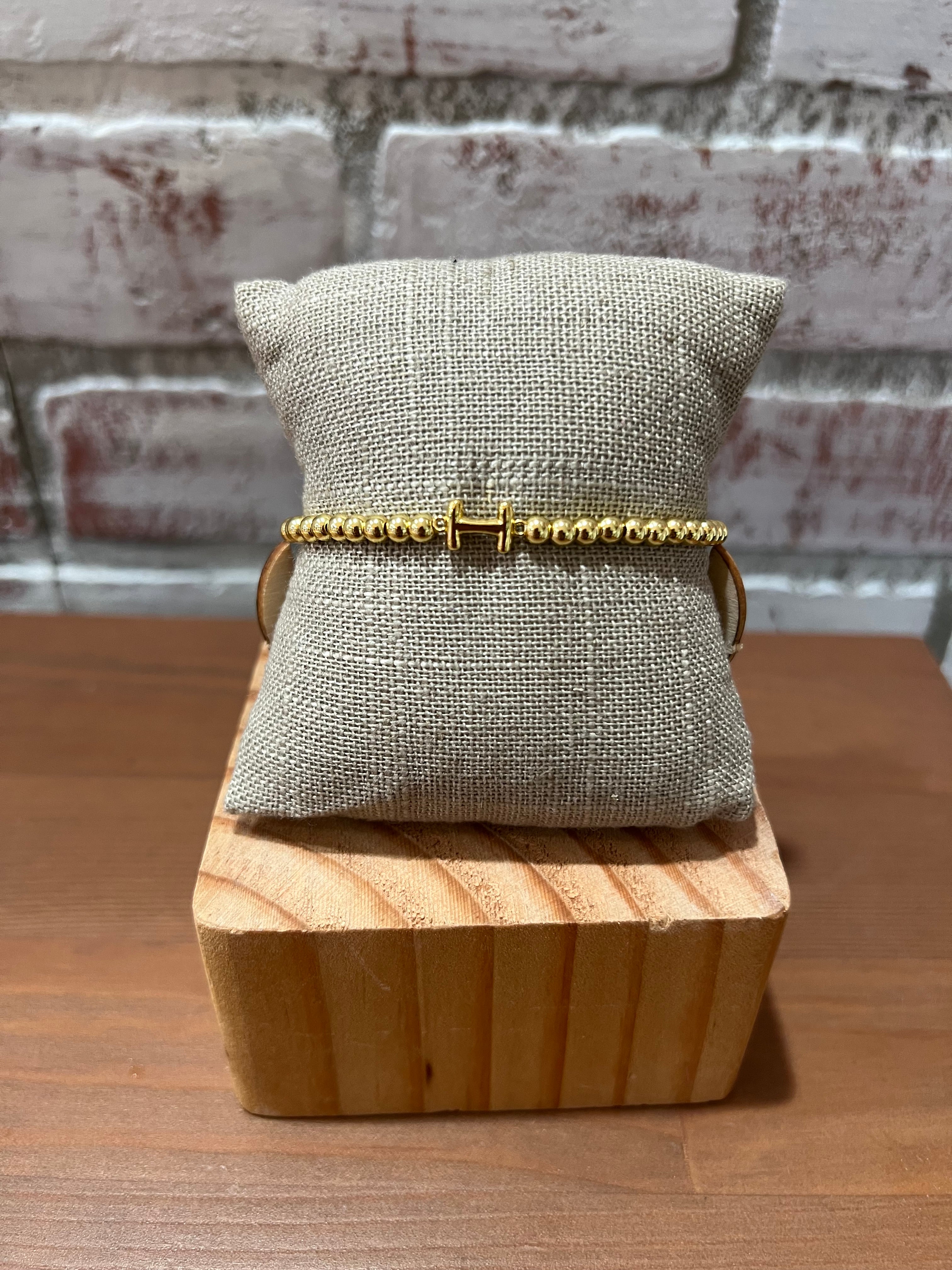 Paulina Stretch Gold Initial Bead Bracelet