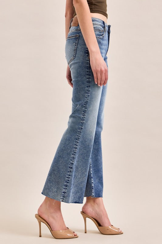 Hidden Happi Low-Rise Cut Hem Flare Jeans