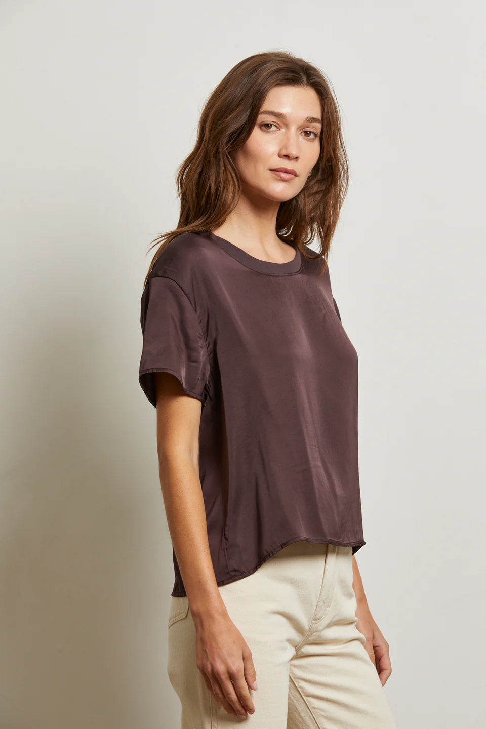 Delphine Satin Crew Neck Tee