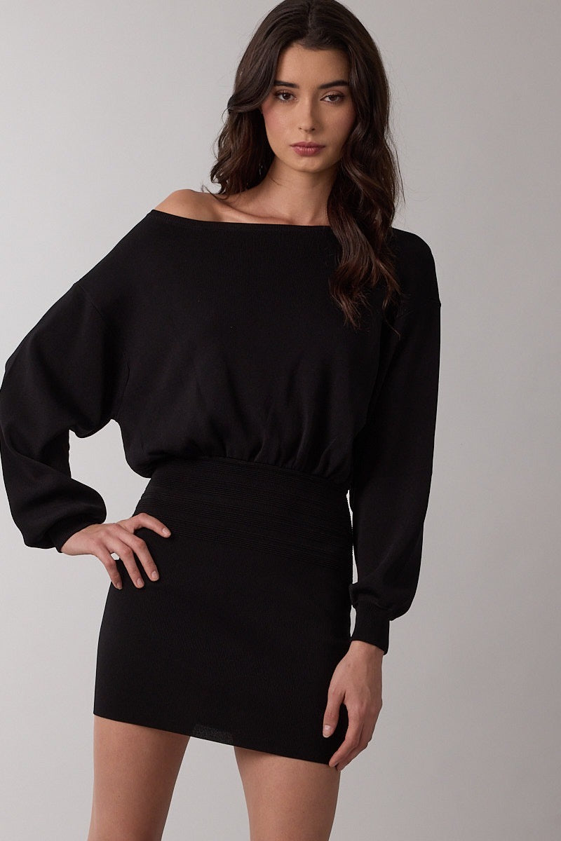 Blair Off-the-Shoulder Sweater Dress Black L / Black Blair Off-the-Shoulder Sweater Dress Black L / Black