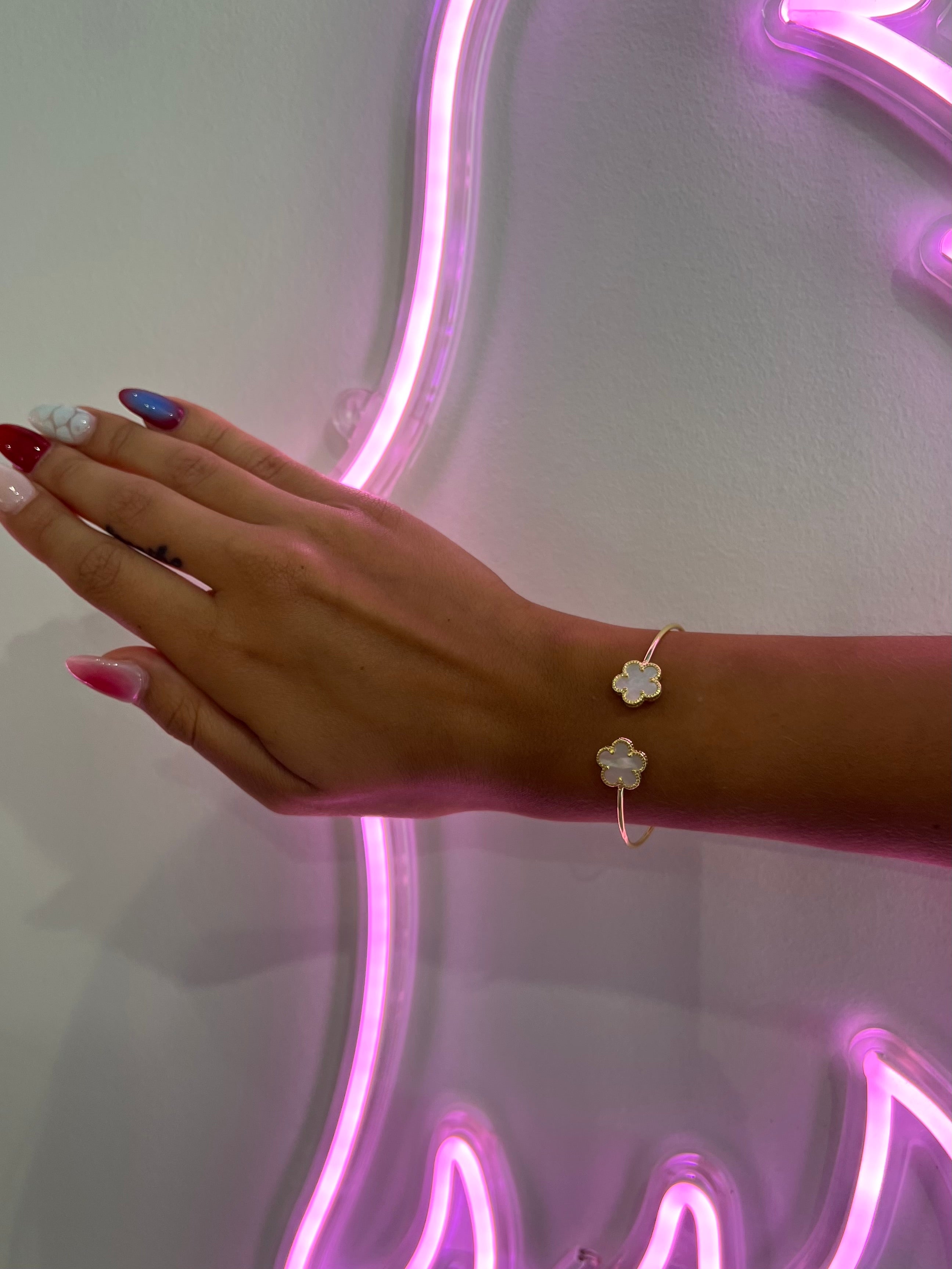 Delicate Double Clover Cuff Bracelet