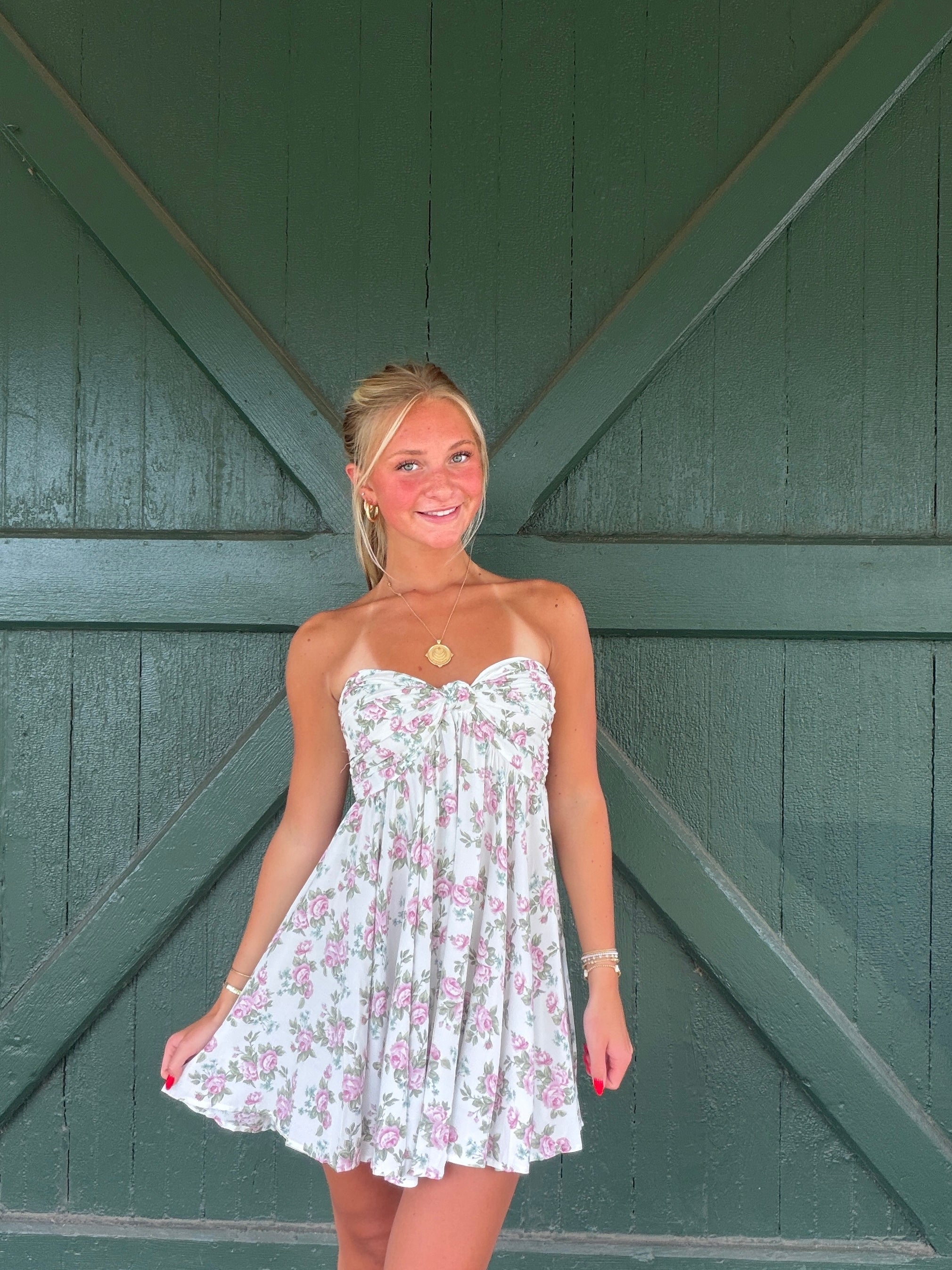 The Camilla Dress – Floral Strapless Mini S / Plum Floral