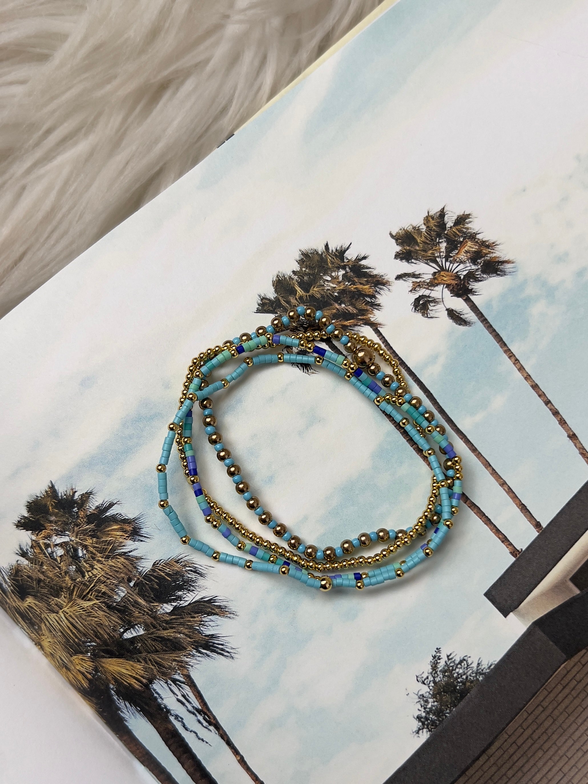 Venice Aqua Stretch Stack Bracelet Set