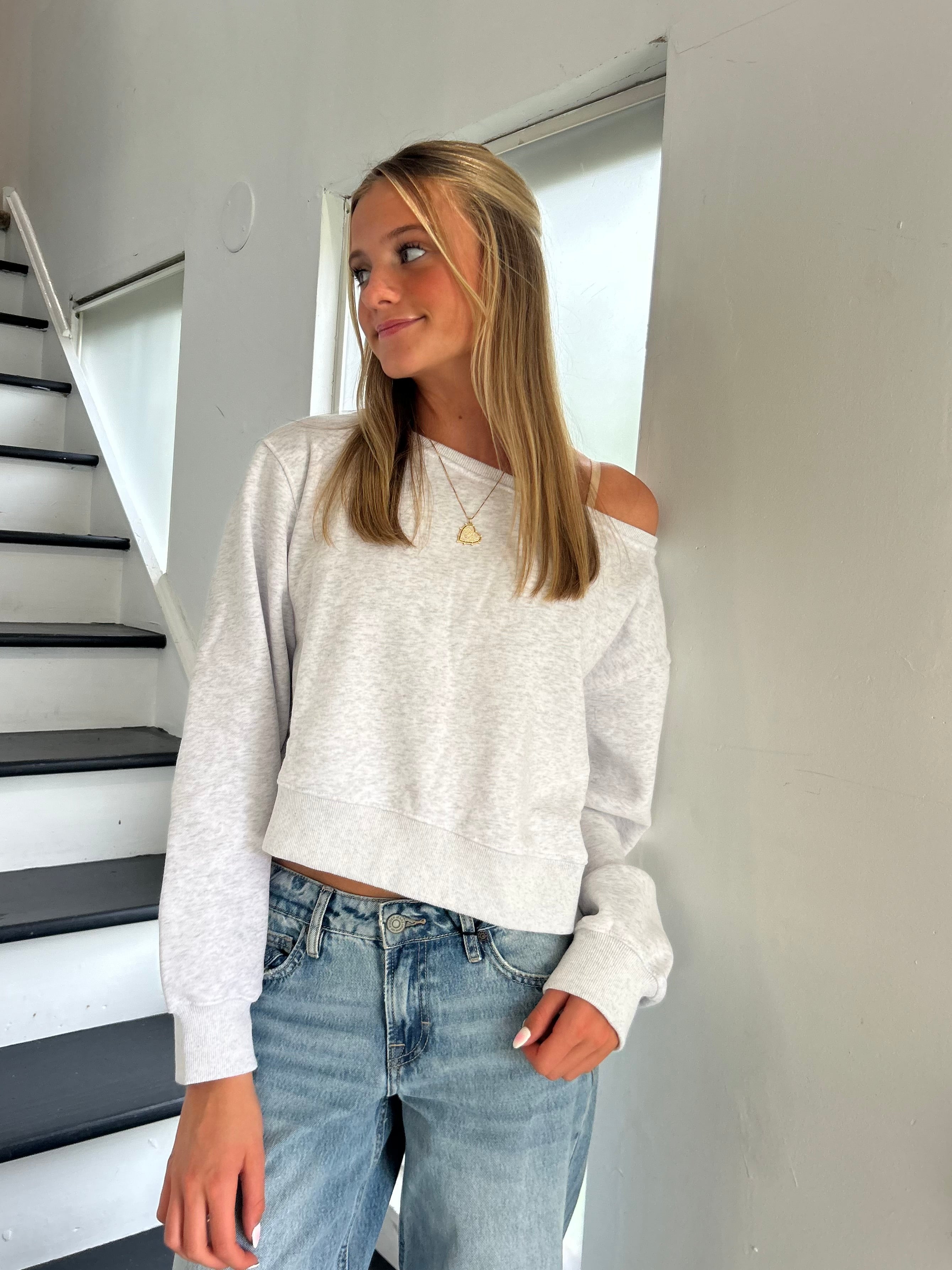 So Comfy Off the Shoulder Crop Sweatshirt