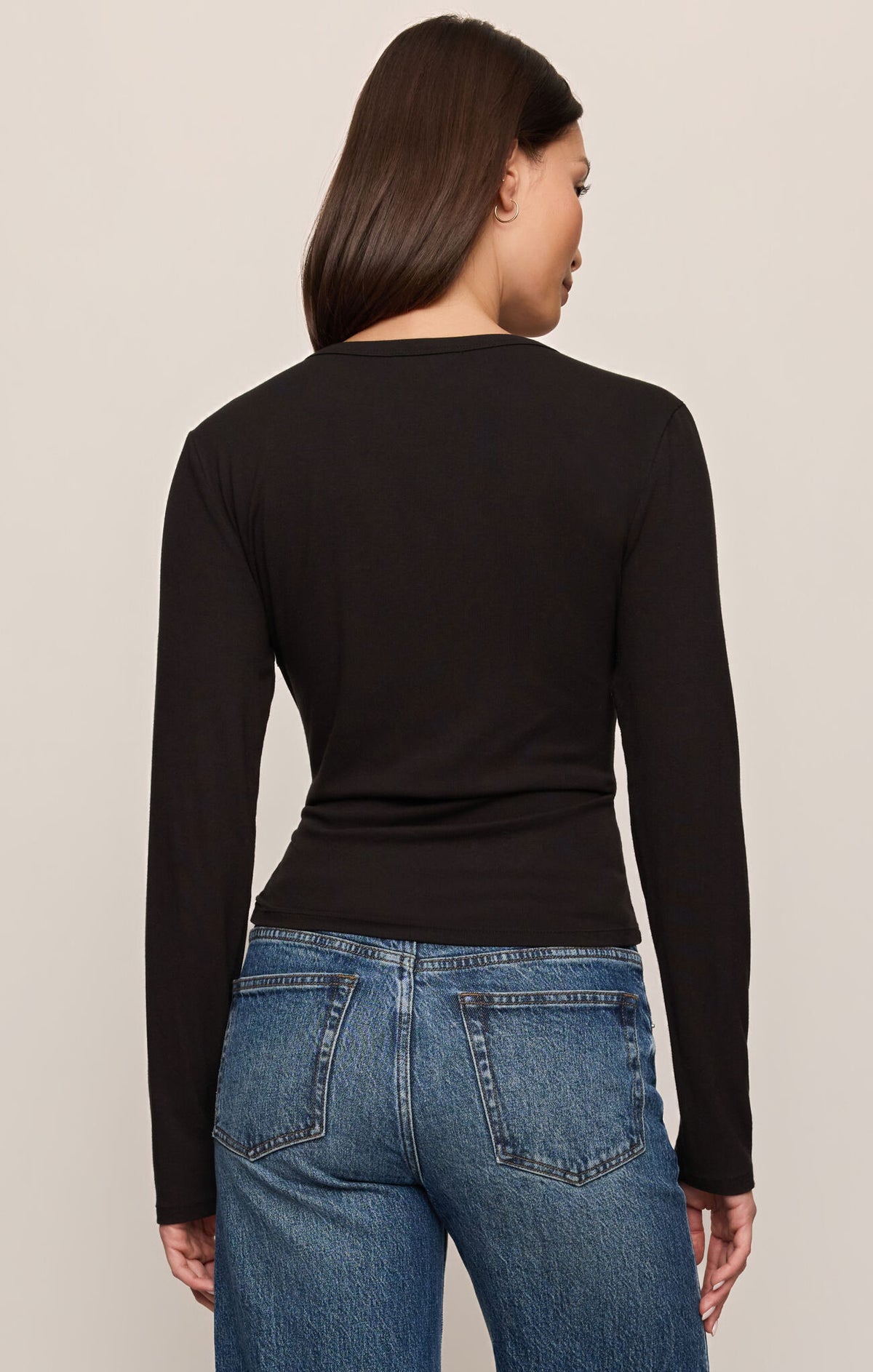 Z Supply Second Skin Crew Long Sleeve Top | Ultra Soft Fitted Layering Essential - Black