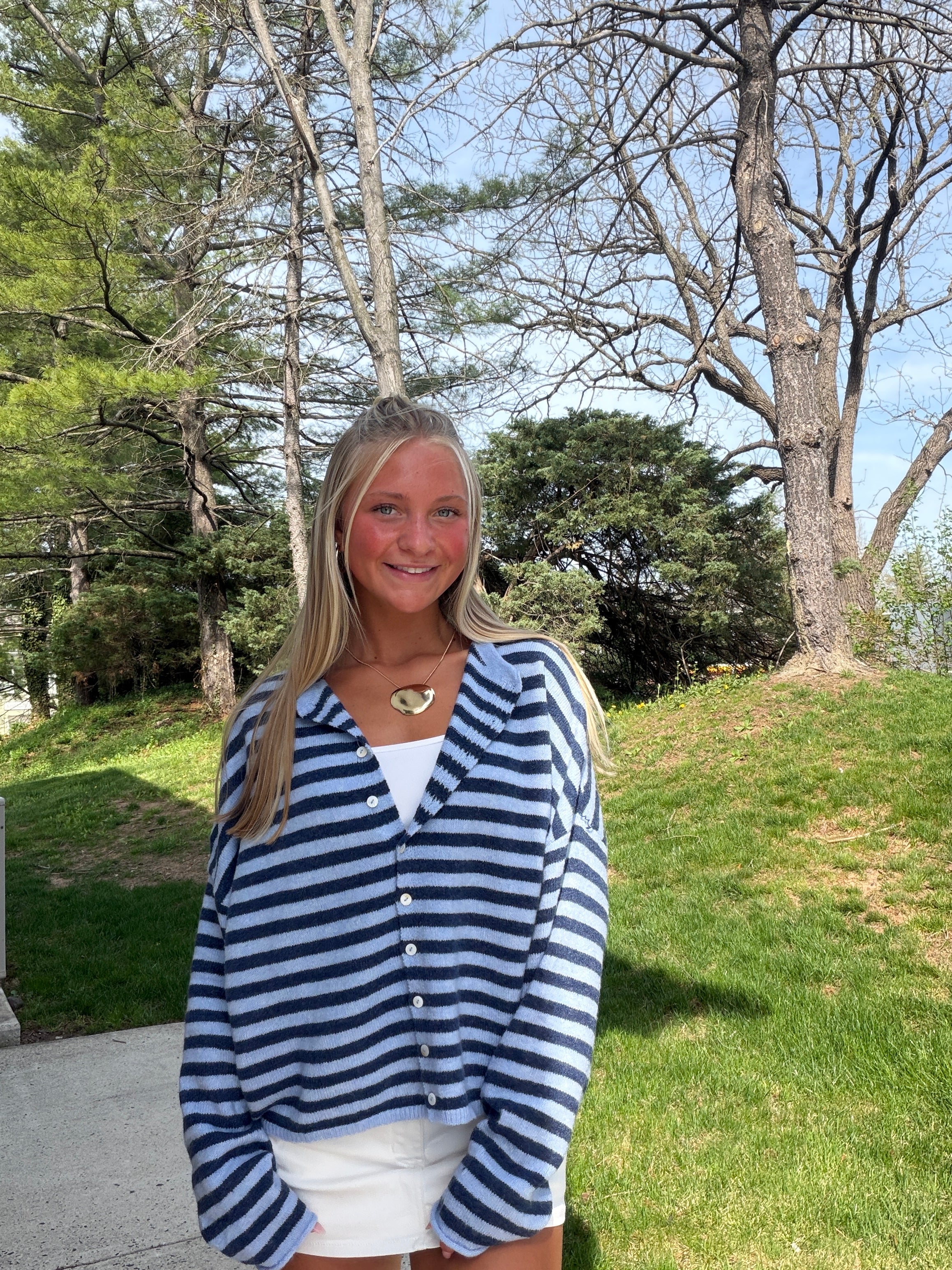 The Dusty Blue Mini Stripe It Girl Sweater