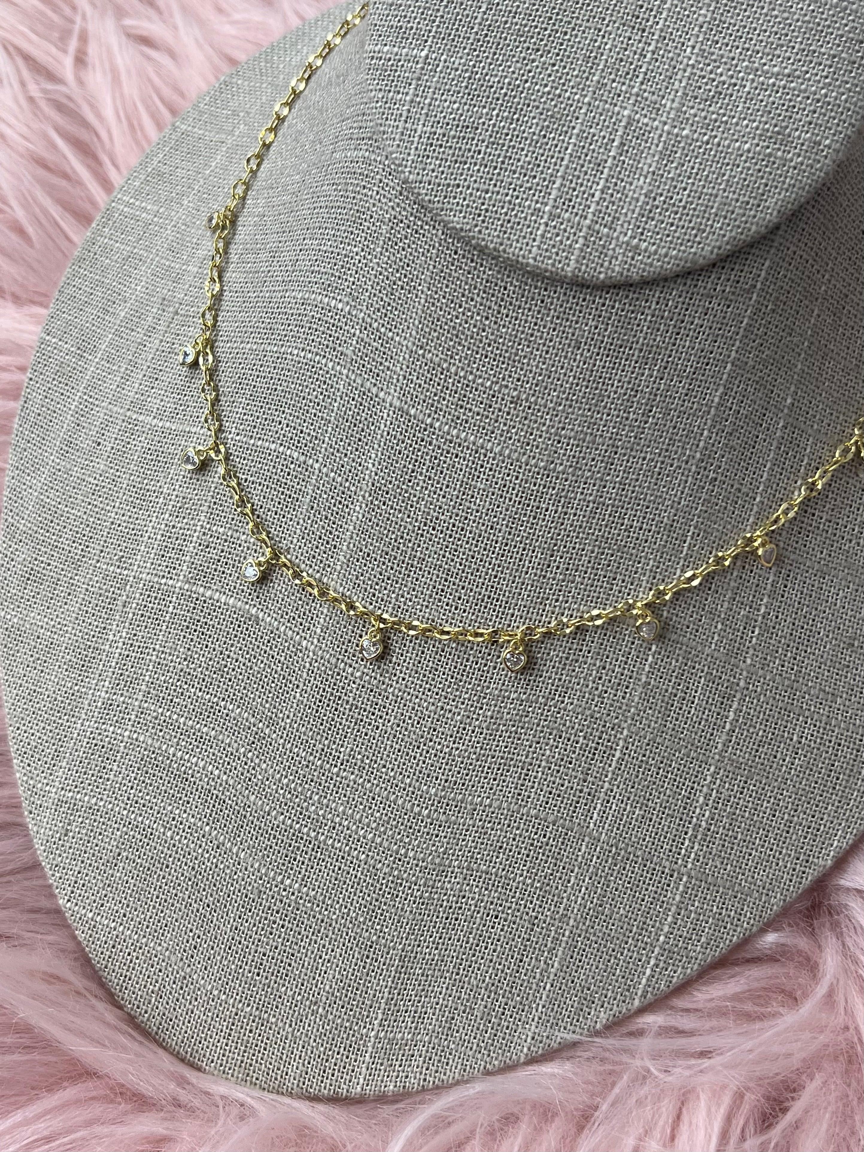 Eight of Hearts Bezel CZ Long Dangle Necklace