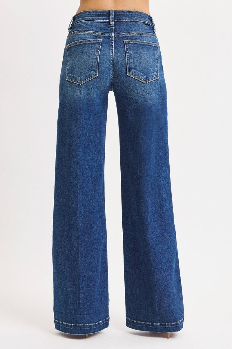 Risen Tummy Control Mid Rise Wide Leg Jean