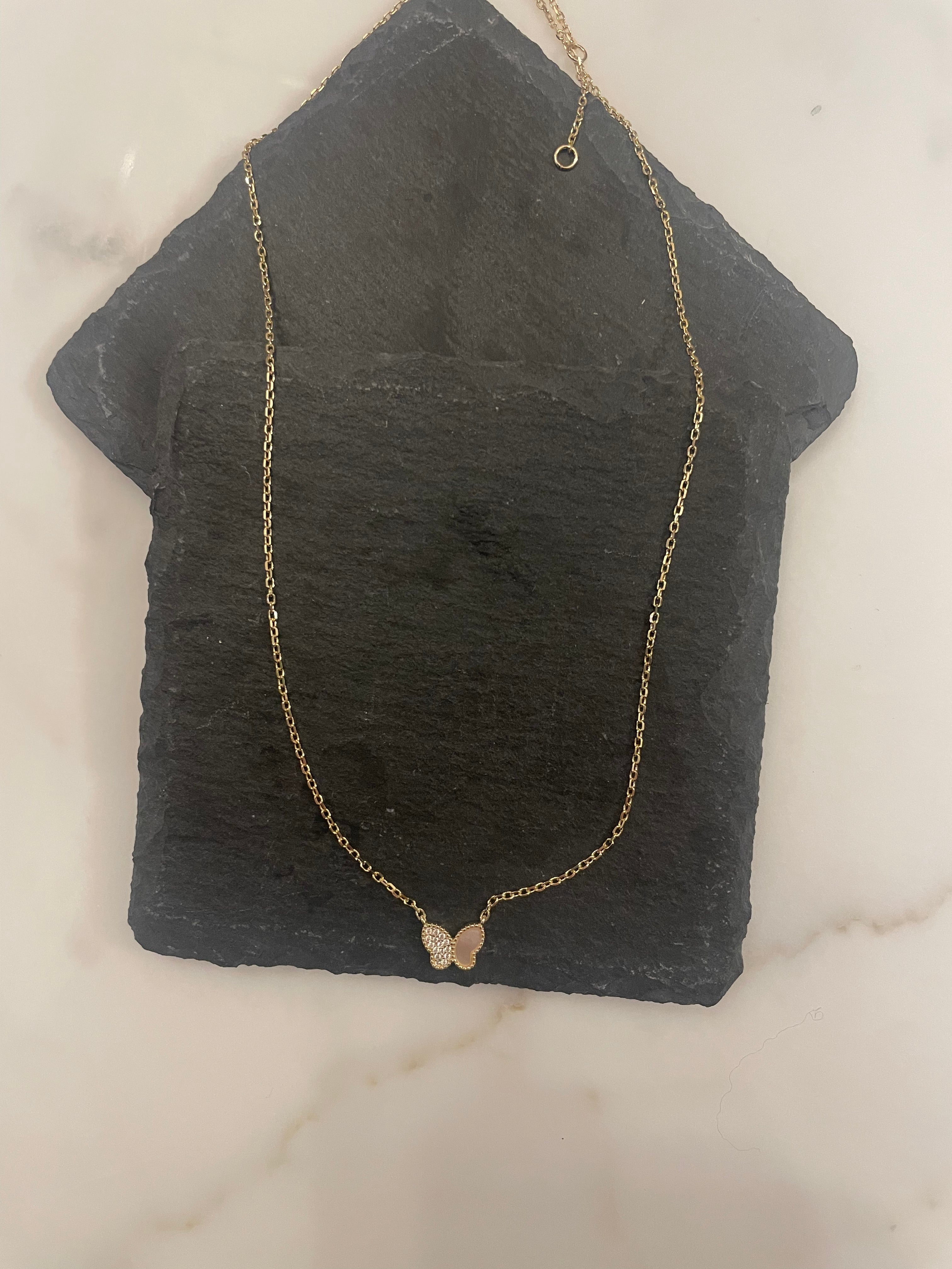 Inlay Mother of Pearl Butterfly CZ Pendant