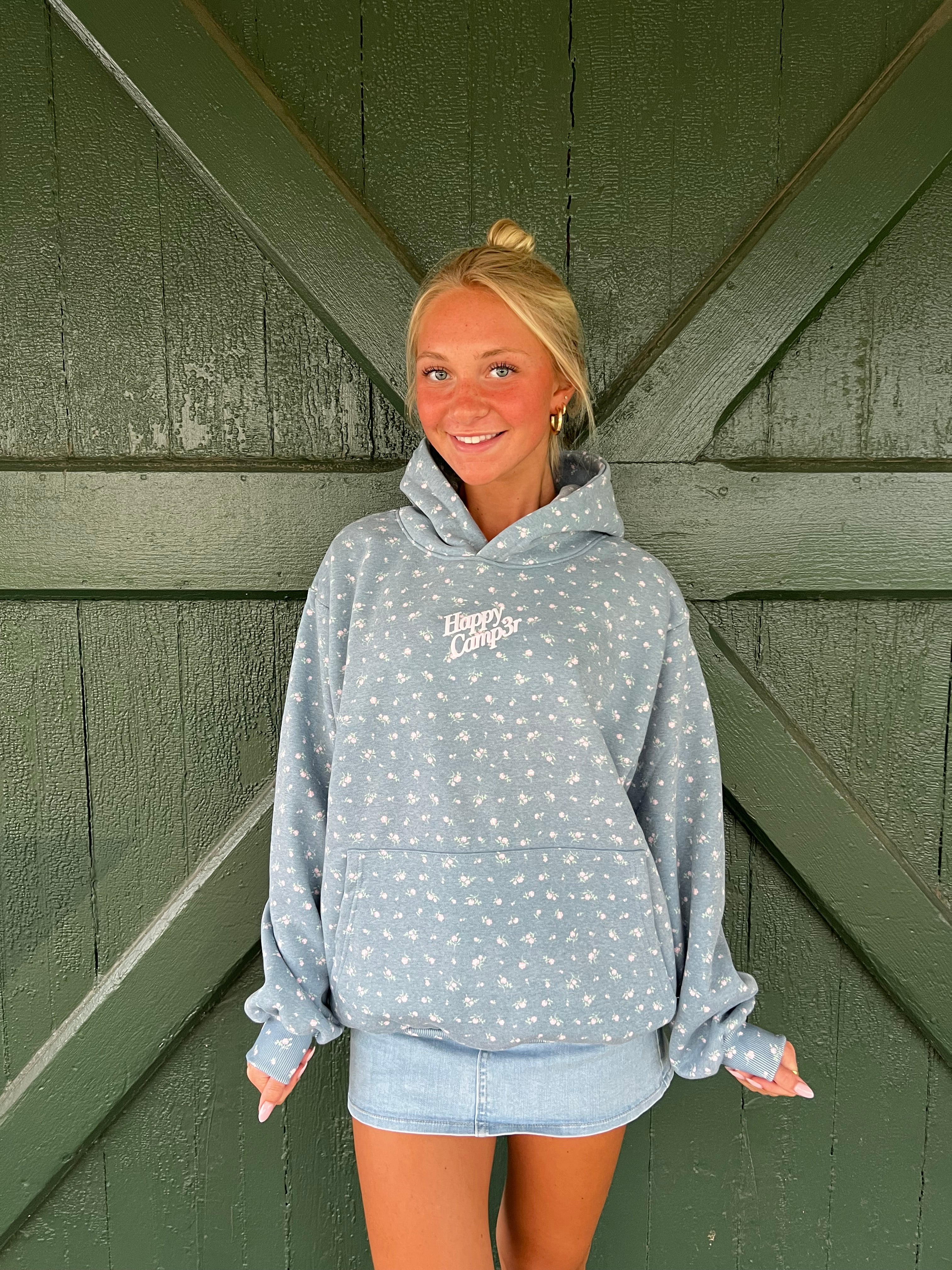 Happy Camp3r Teal Peony Hoodie
