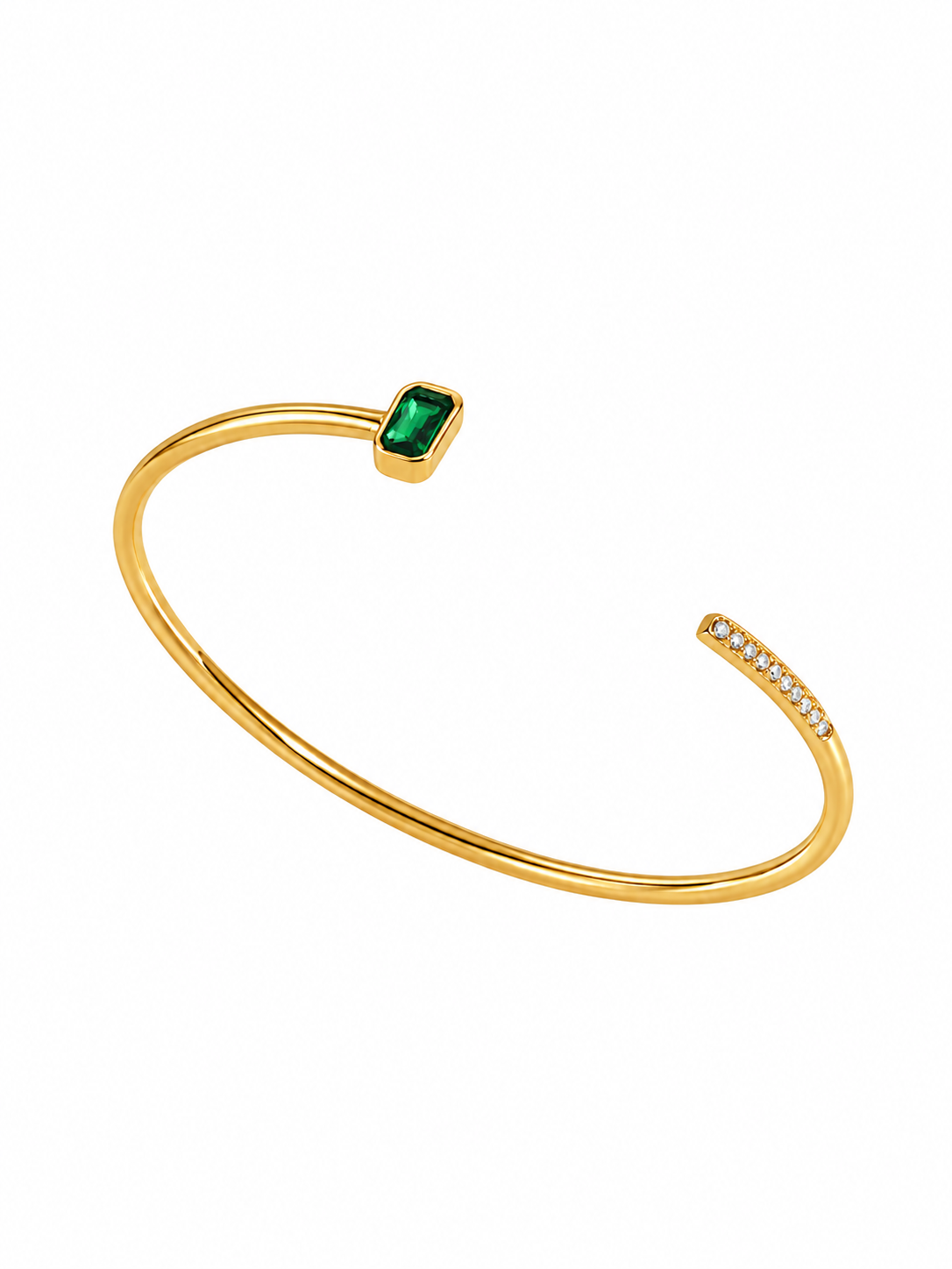 Rae & Jade 18K Gold Emerald Green Open Cuff Delicate Bracelet