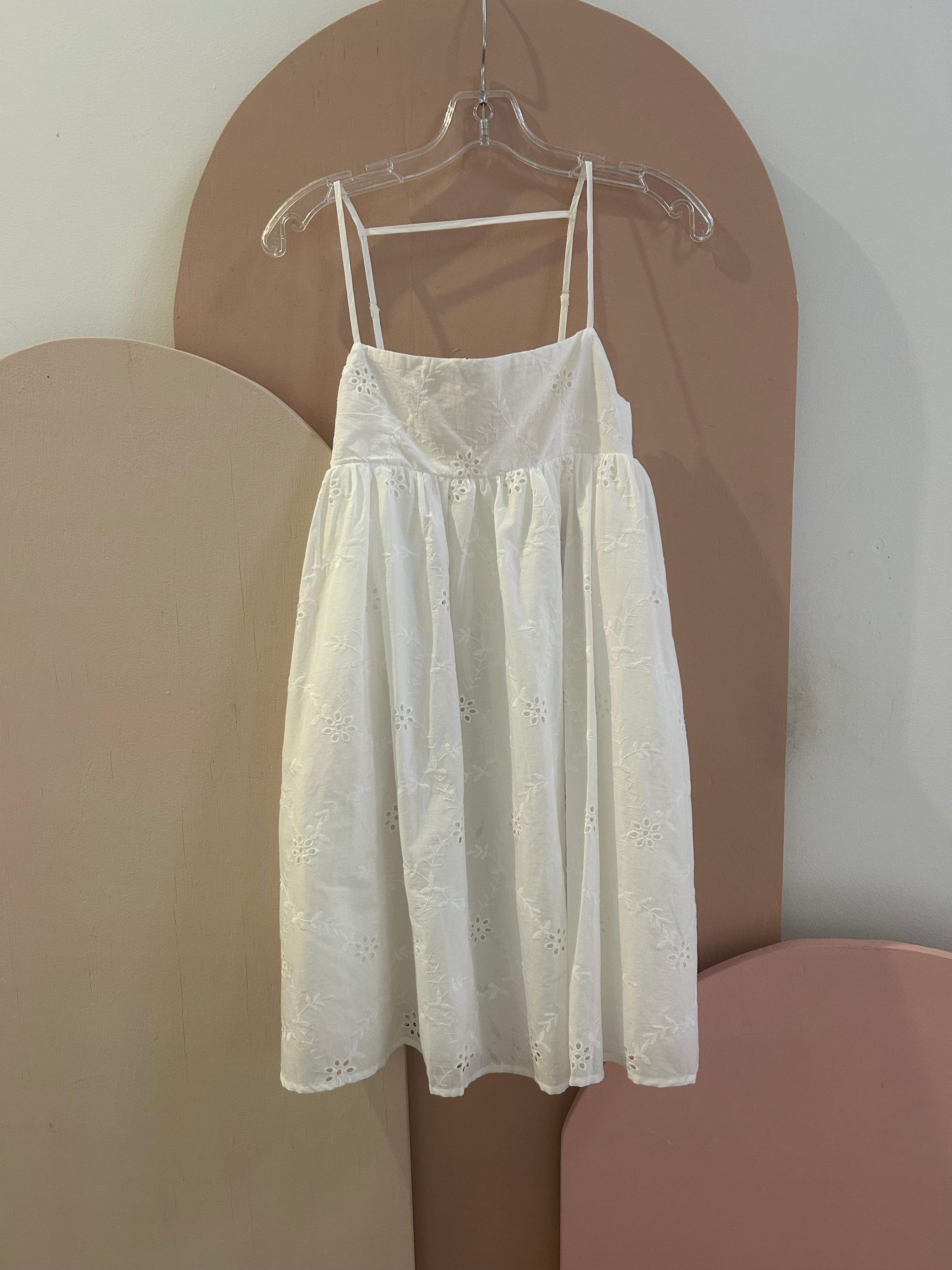 Halle Gathered Mini Dress – White