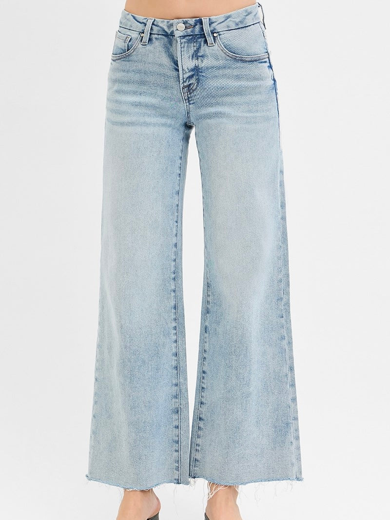 Tummy Control Light Wash Wide Leg Denim