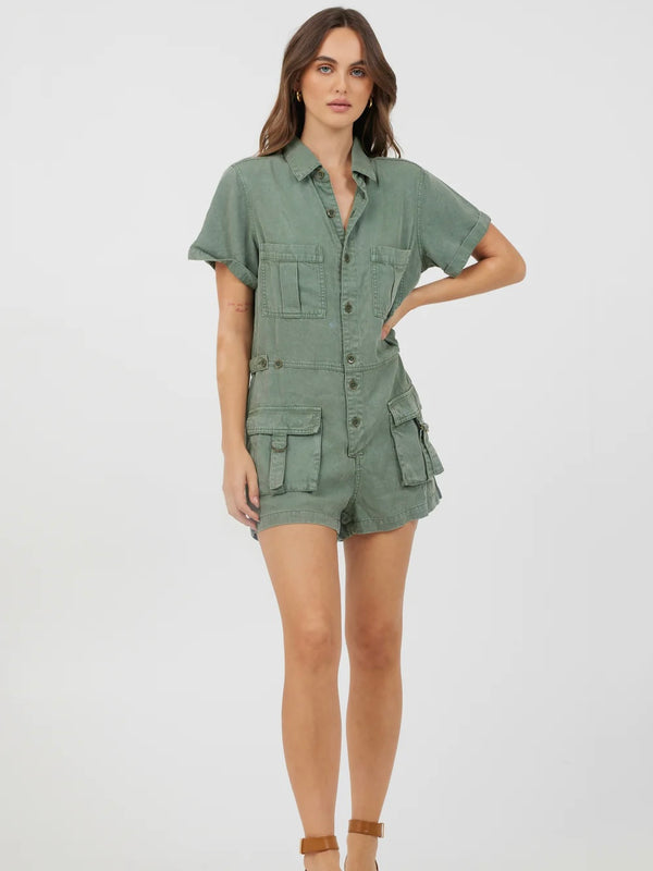 Soft Olive Button Front Romper