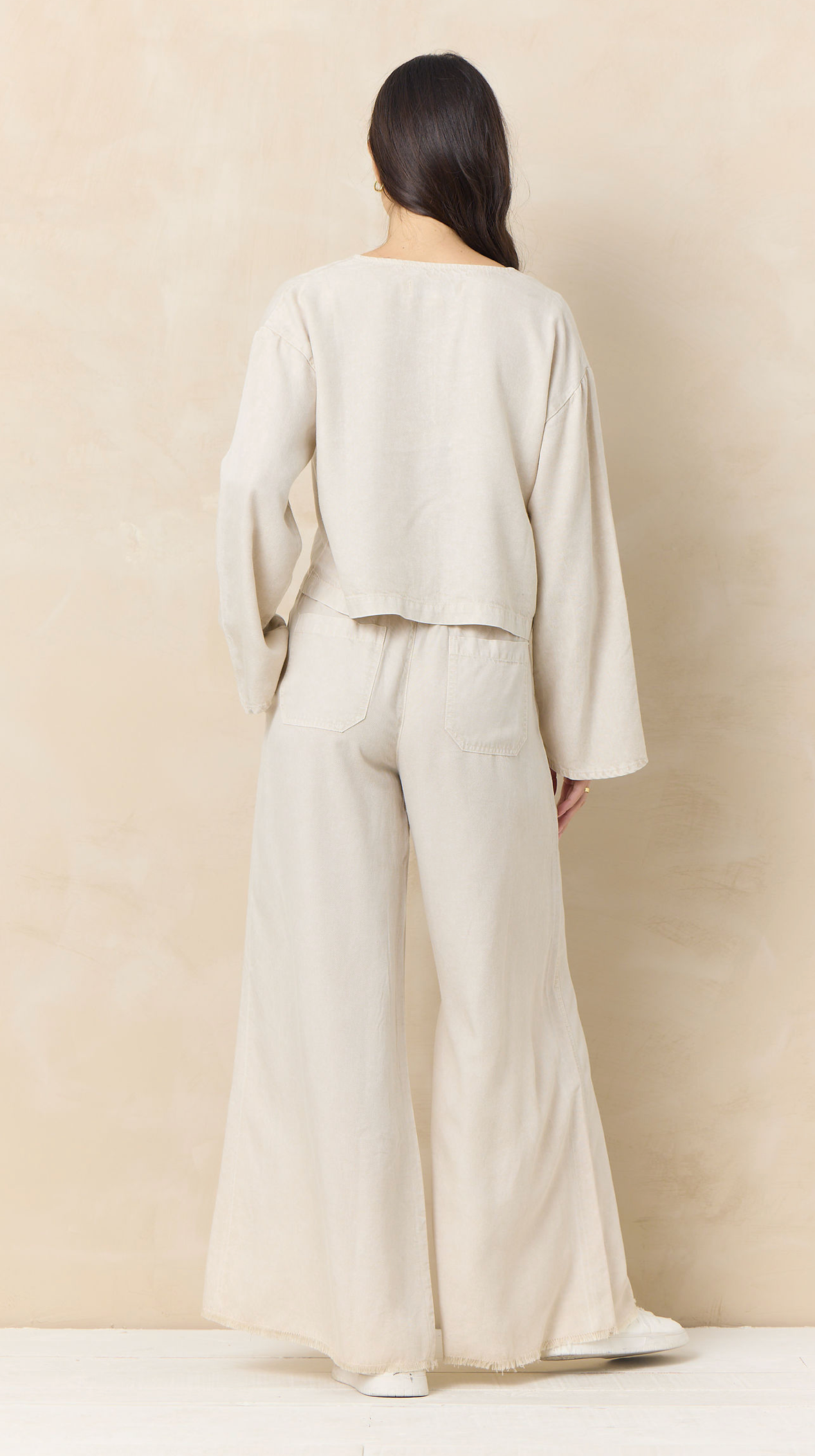 Vintage Havana Light Beige Tie-Front Lightweight Tencel-Blend Knit Top